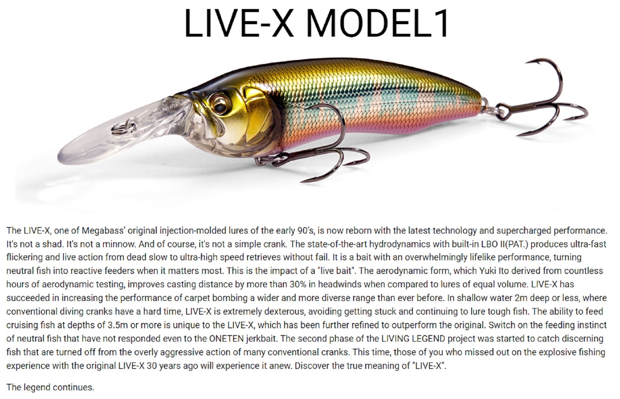 Megabass Live-X Model 1 74mm 3/8 oz Floating Lure FA Ghost Wakasagi (1066)