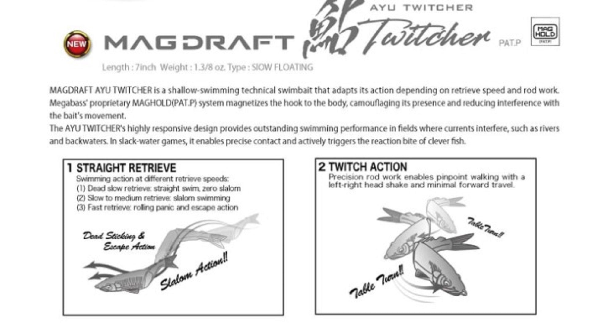 Megabass Soft Lure Mag Draft Ayu 7 Inch Sinking Lure Indicator Ayu (4811)