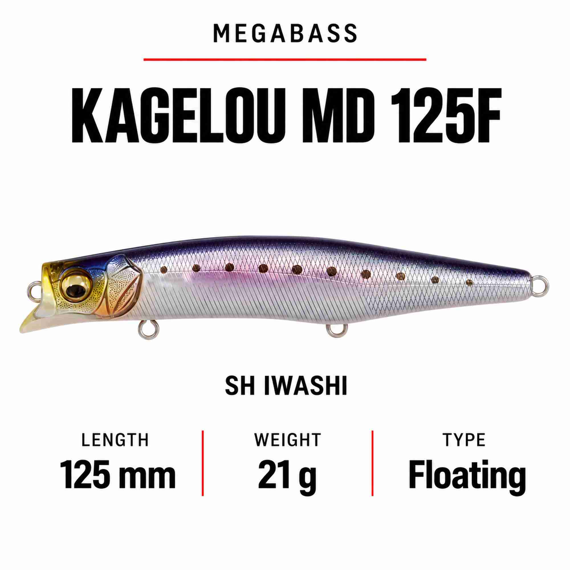 Megabass Kagelou MD 125F Floating Lure SH Sardine (9969)