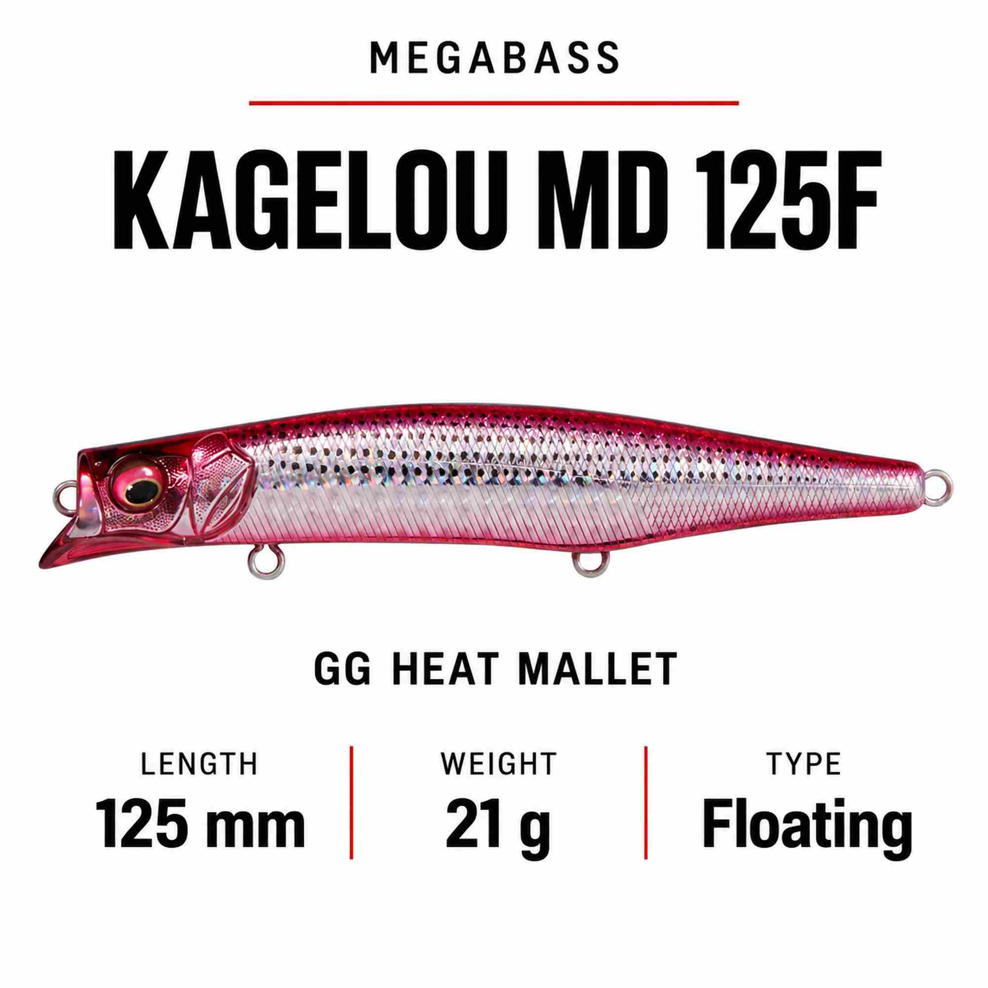 Megabass Kagelou MD 125F Floating Lure GG Heat Mallet (9983)