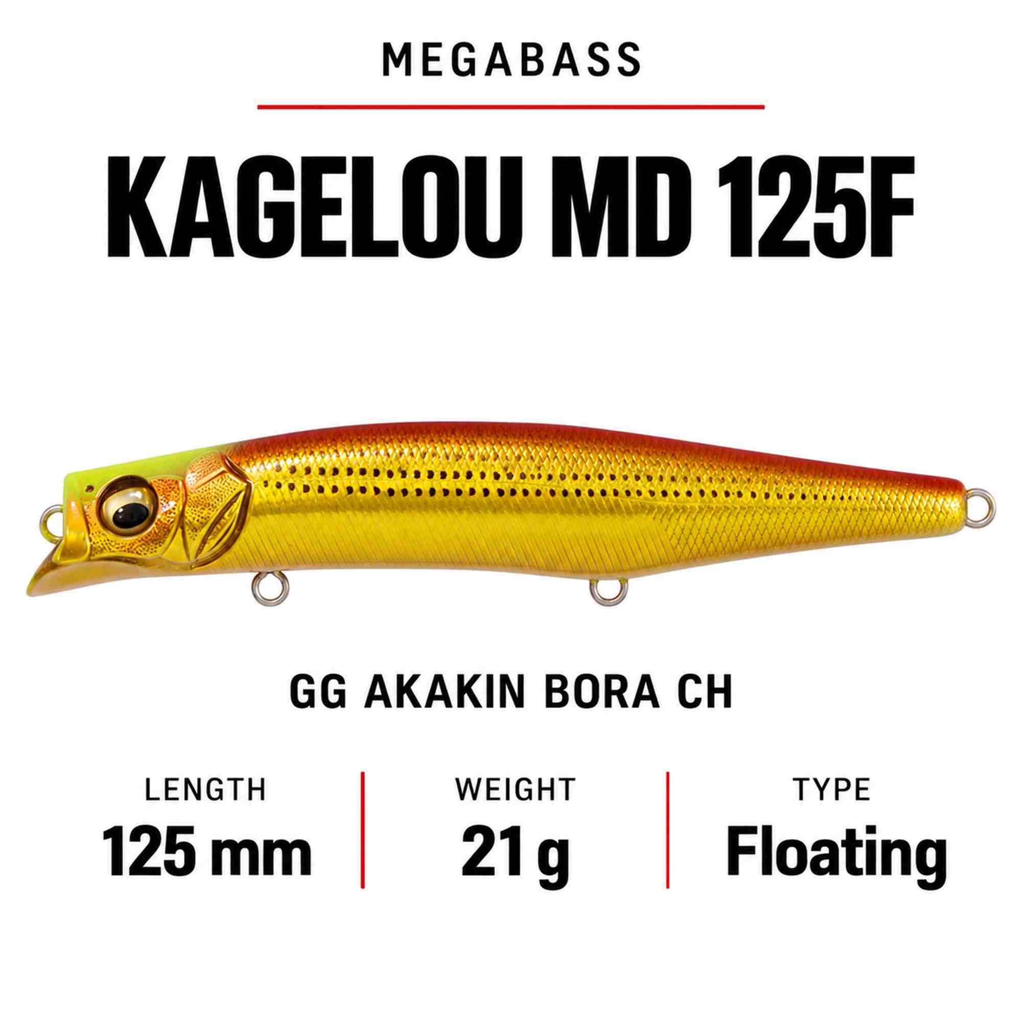 Megabass Kagelou MD 125F Floating Lure GG Akakinbora CH (9990)