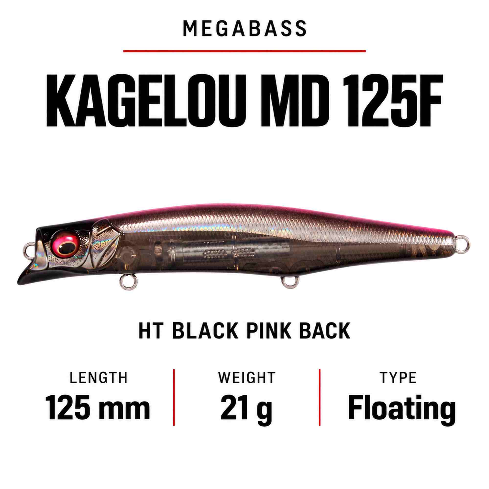 Megabass Kagelou MD 125F Floating Lure HT Black Pink Back (0200)