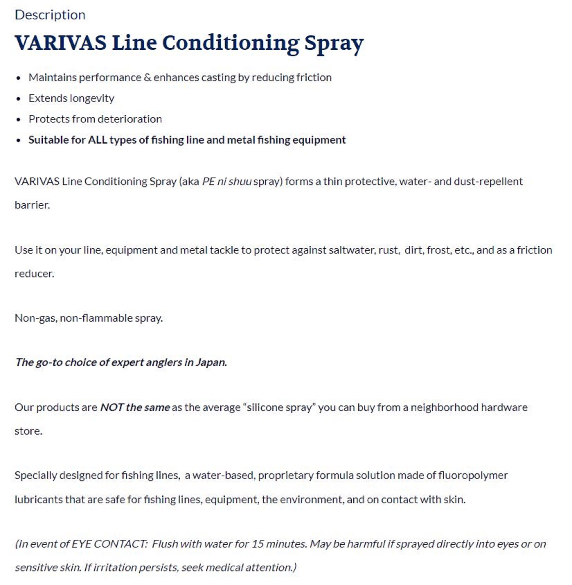 VARIVAS PE Line Coating Spray für alle Arten von Angelschnüren und VARIVAS PE Line Coating Spray für alle Arten von Angelschnüren und