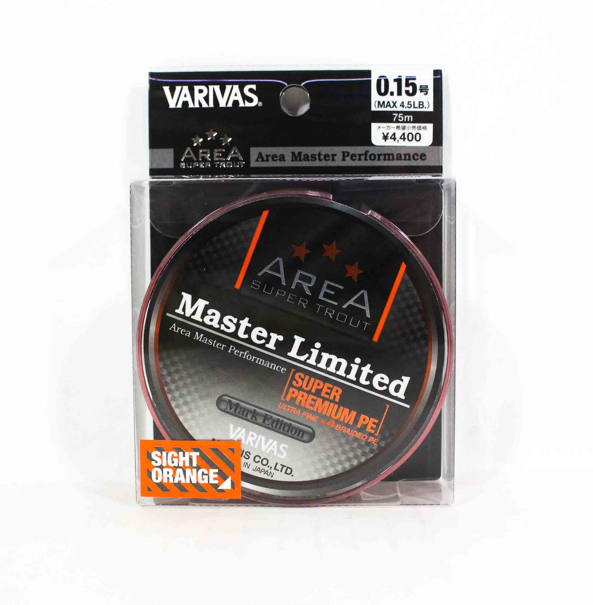 Varivas P.E Line Trout Area Master Limited 75m Orange P.E 0.15 4.5lb (4995)