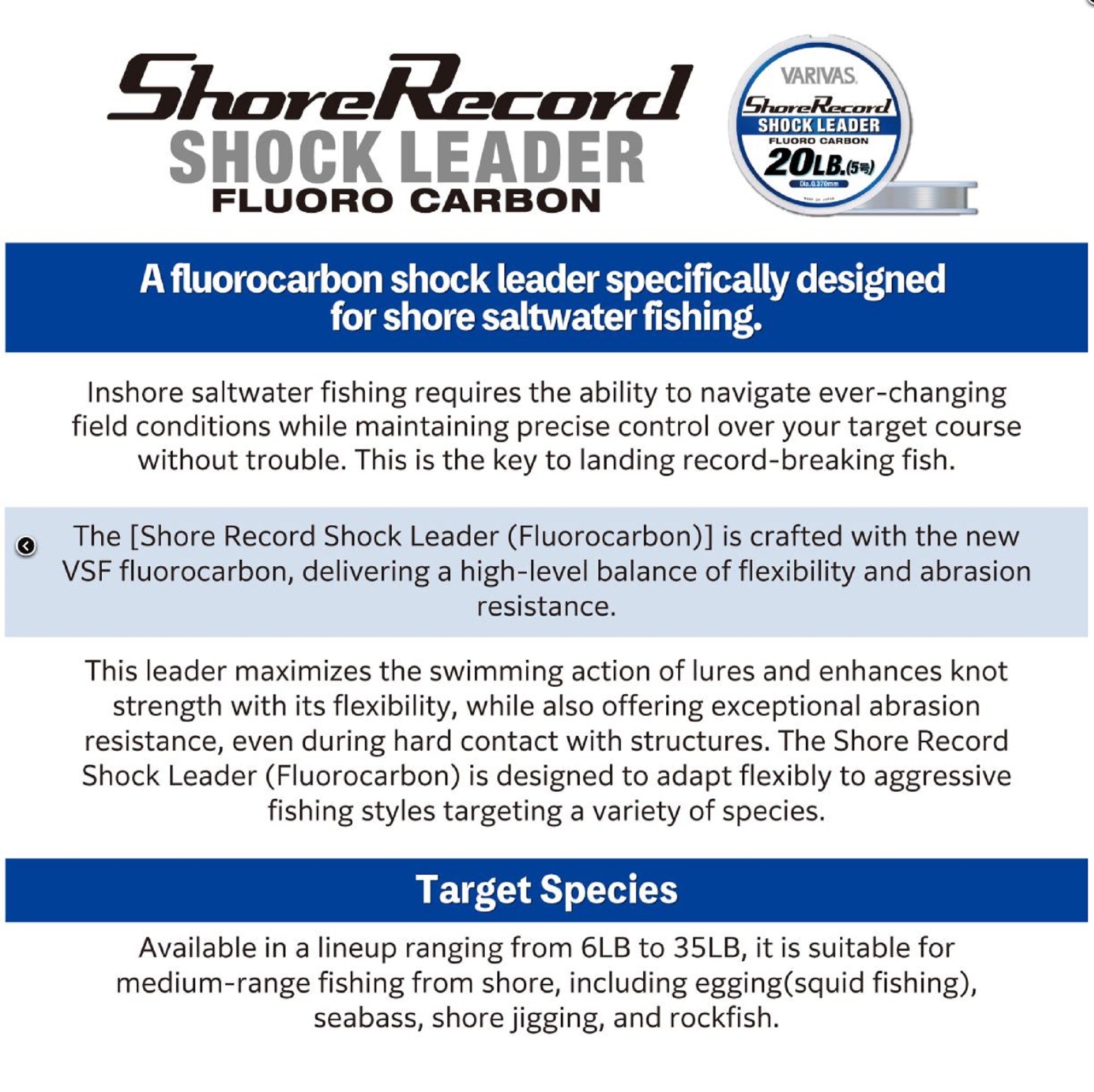 Varivas Fluorocarbon Shore Record Shock Leader Line 30m 8lb (9888)