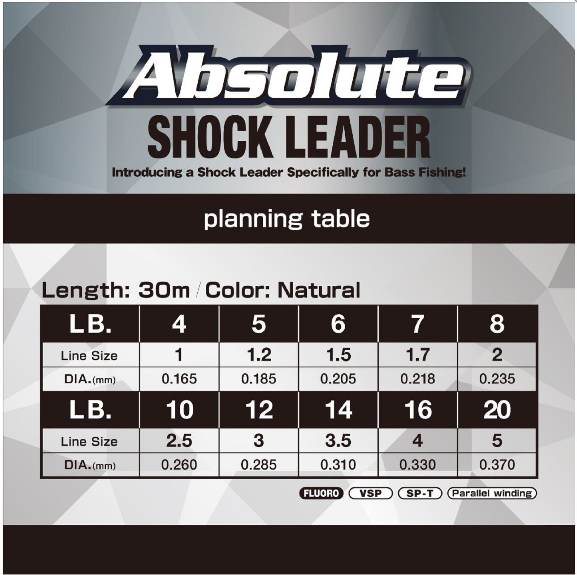 Varivas Fluorocarbon Absolute VSP Shock Leader Line 30m 20lb (0310)