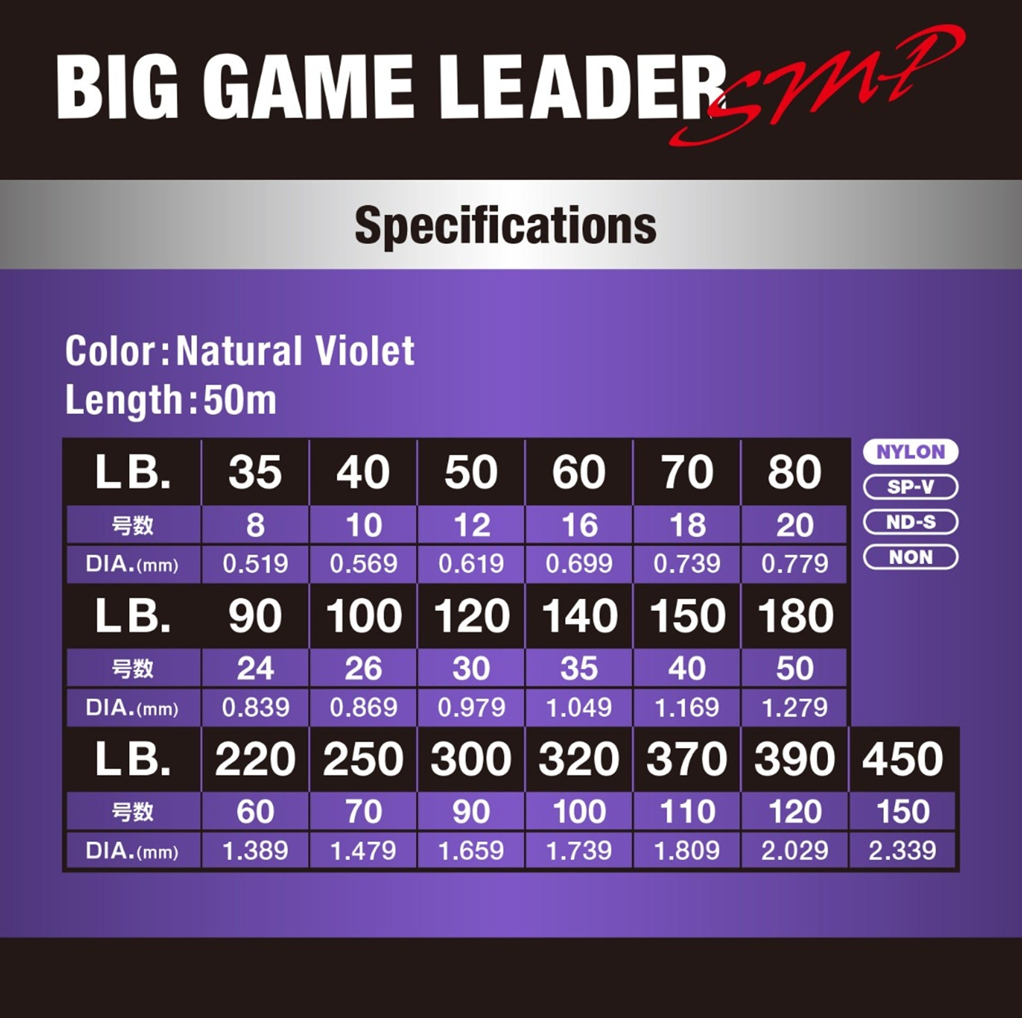 Varivas Nylon SMP Big Game Leader 50m 50lb (0679)