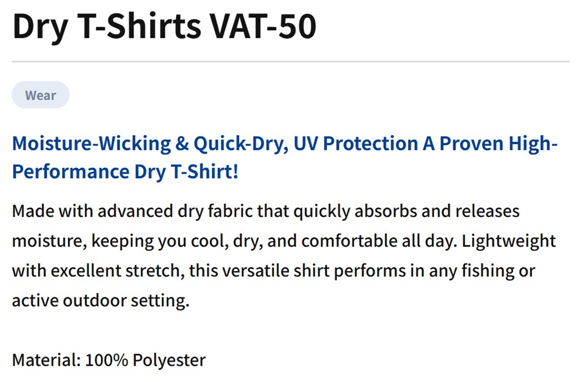 Varivas VAT-50 T-Shirt Dry Fit Short Sleeve Black Size XXL (1812)