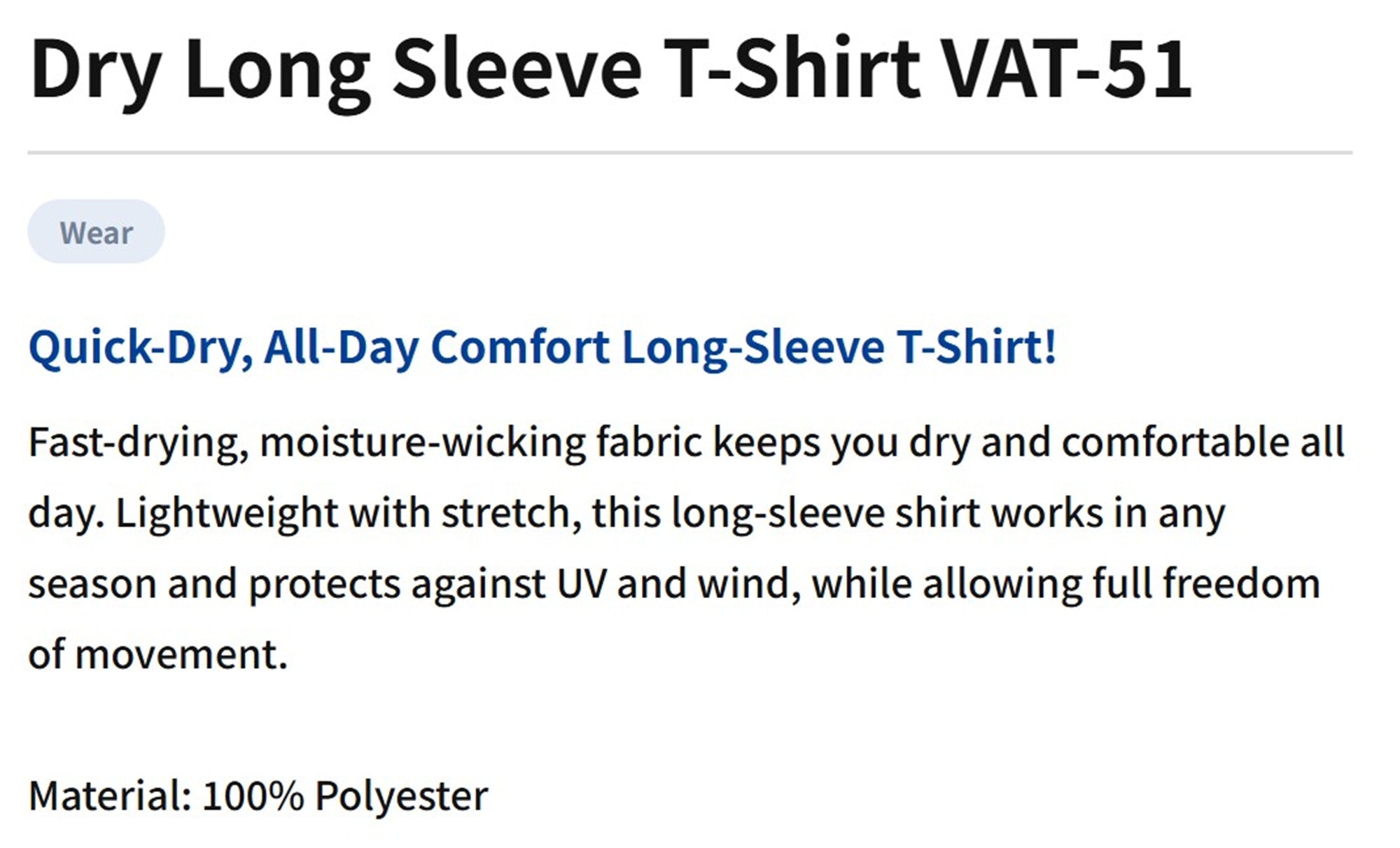 Varivas VAT-51 T-Shirt Dry Fit Long Sleeve Charcoal Size M (1904)