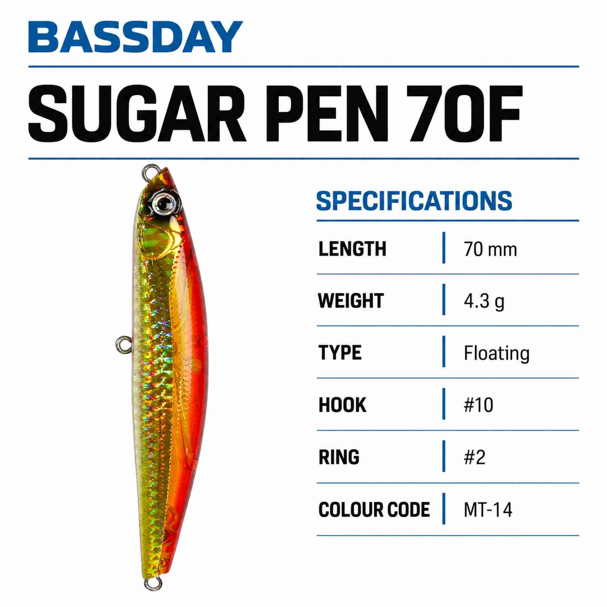 Bassday Sugar Pen 70F Floating Lure 4.3 grams MT-14 (9415)