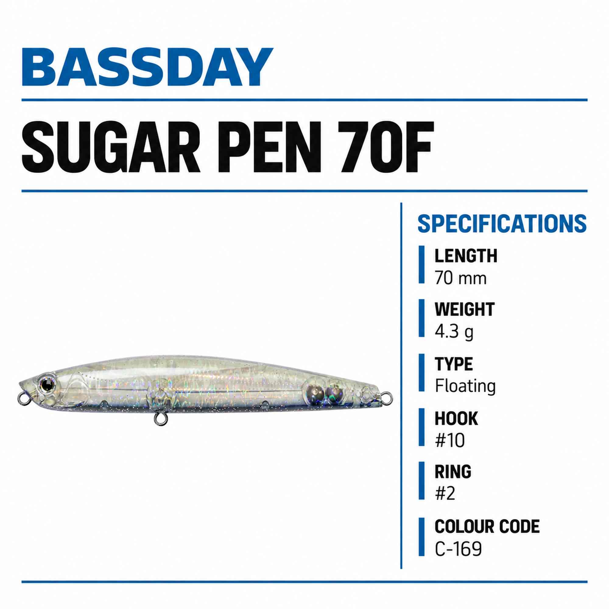 Bassday Sugar Pen 70F Floating Lure 4.3 grams C-169 (9422)