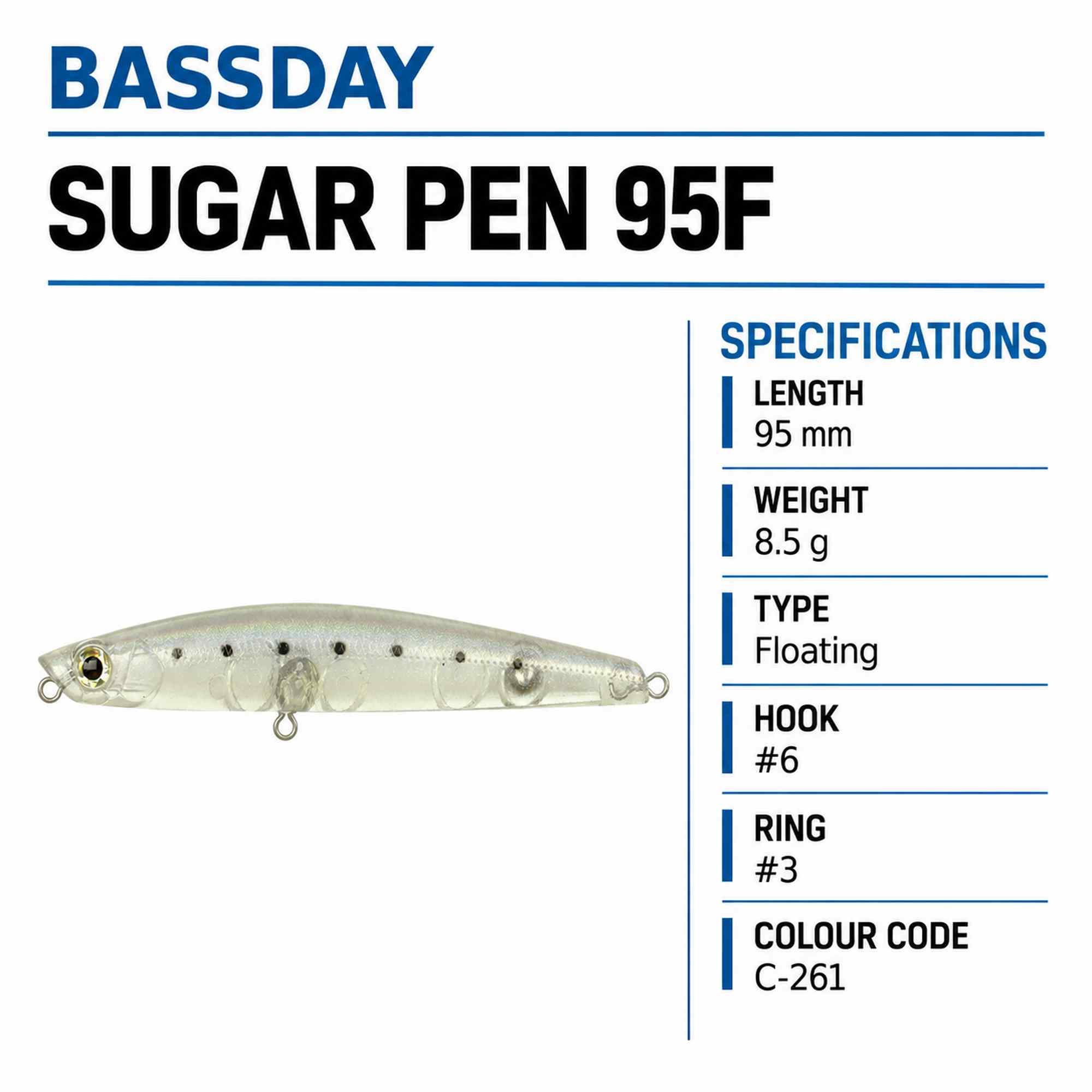 Bassday Sugar Pen 95F Floating Lure 8.5 grams C-261 (1265)