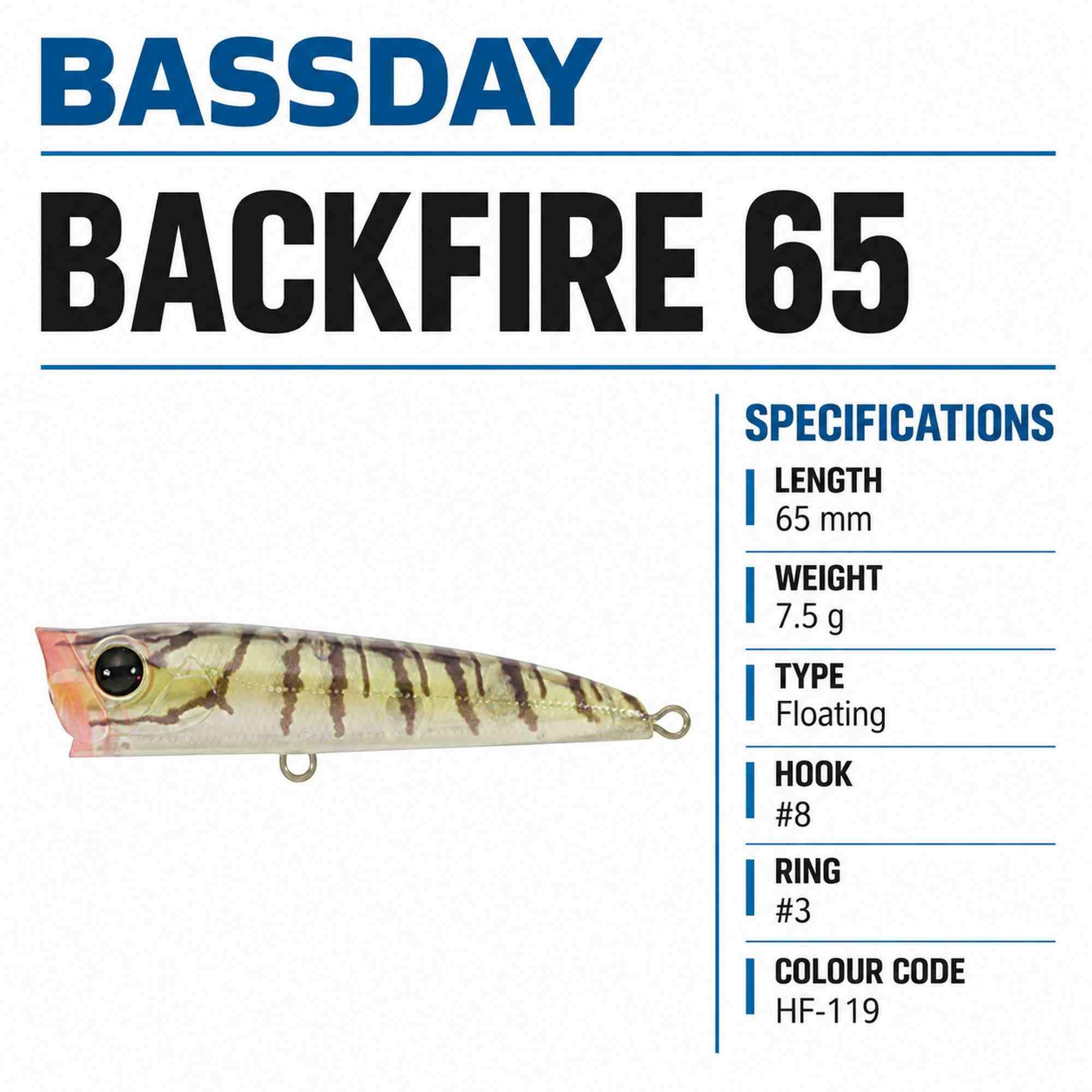 Bassday Backfire 65 Popper Floating Lure HF-119 (9070)