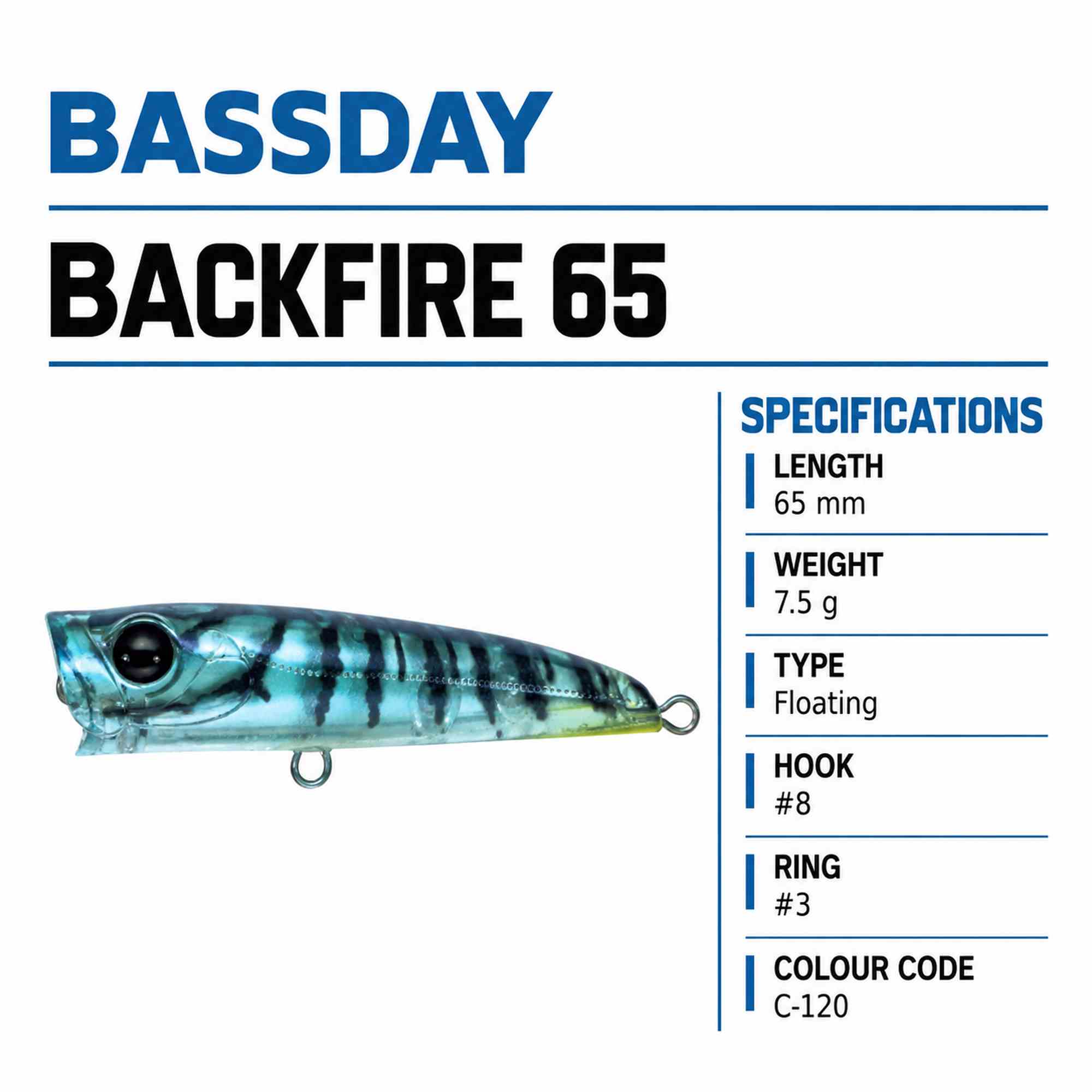 Bassday Backfire 65 Popper Floating Lure C-120 (9100)