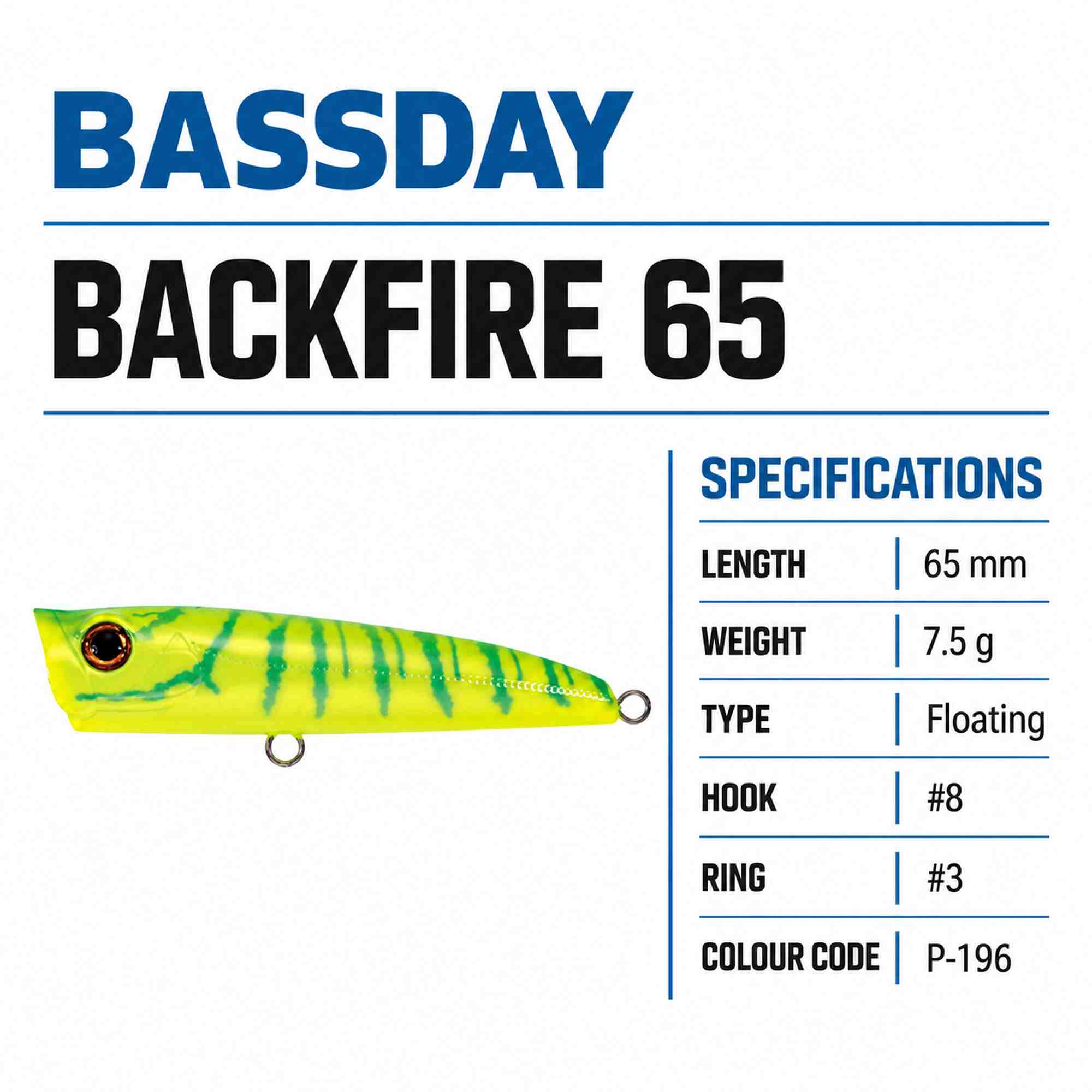 Bassday Backfire 65 Popper Floating Lure P-196 (9247)