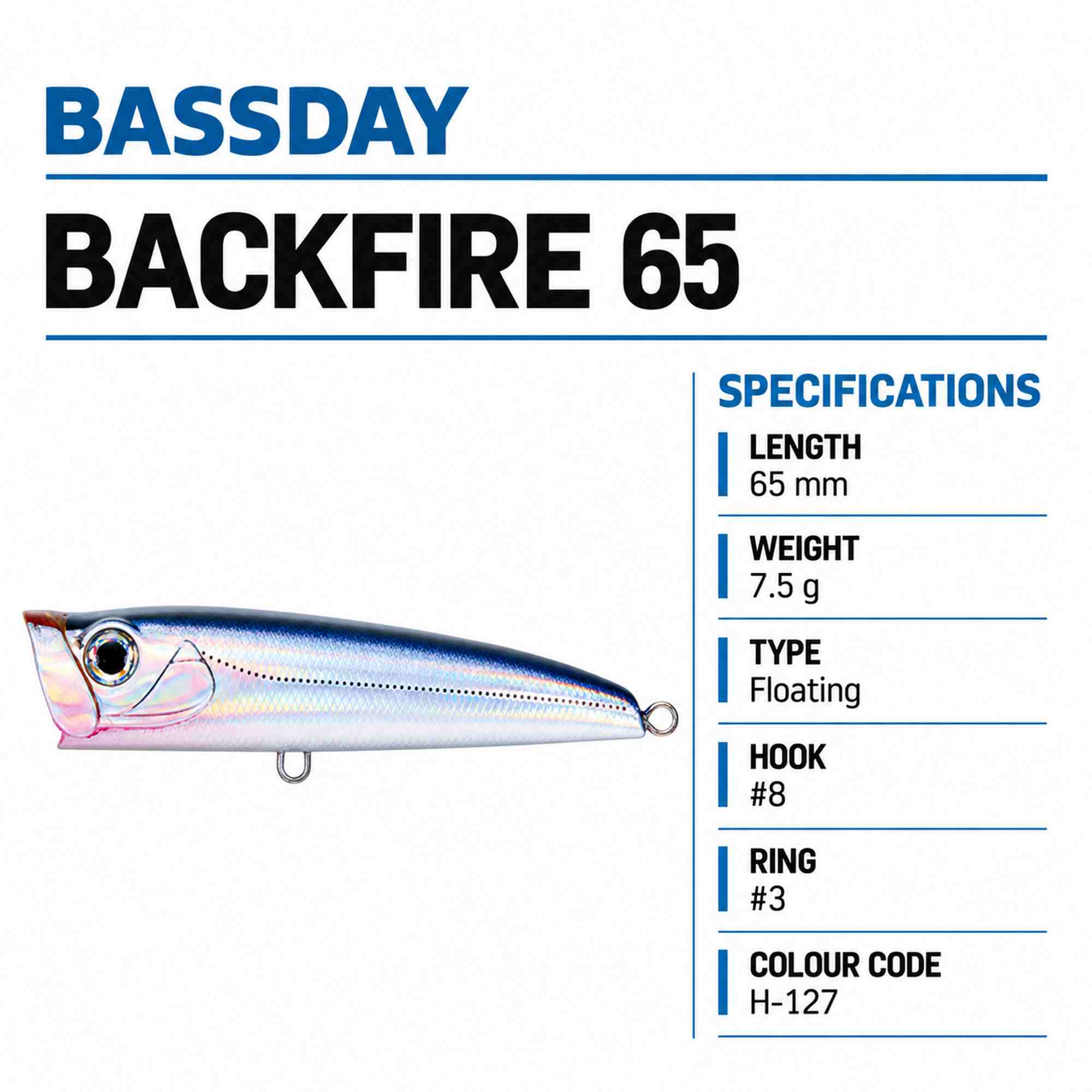 Bassday Backfire 65 Popper Floating Lure H-127 (9278)