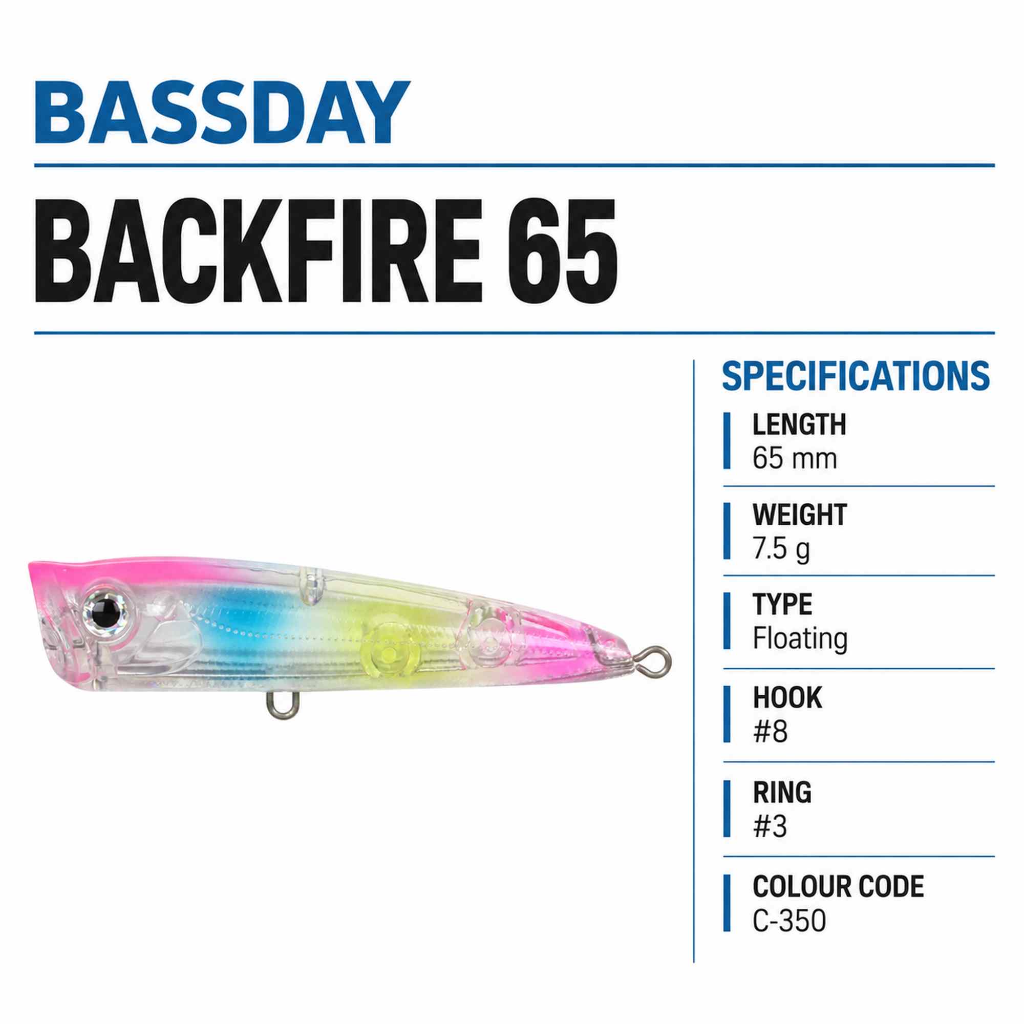 Bassday Backfire 65 Popper Floating Lure C-350 (9407)