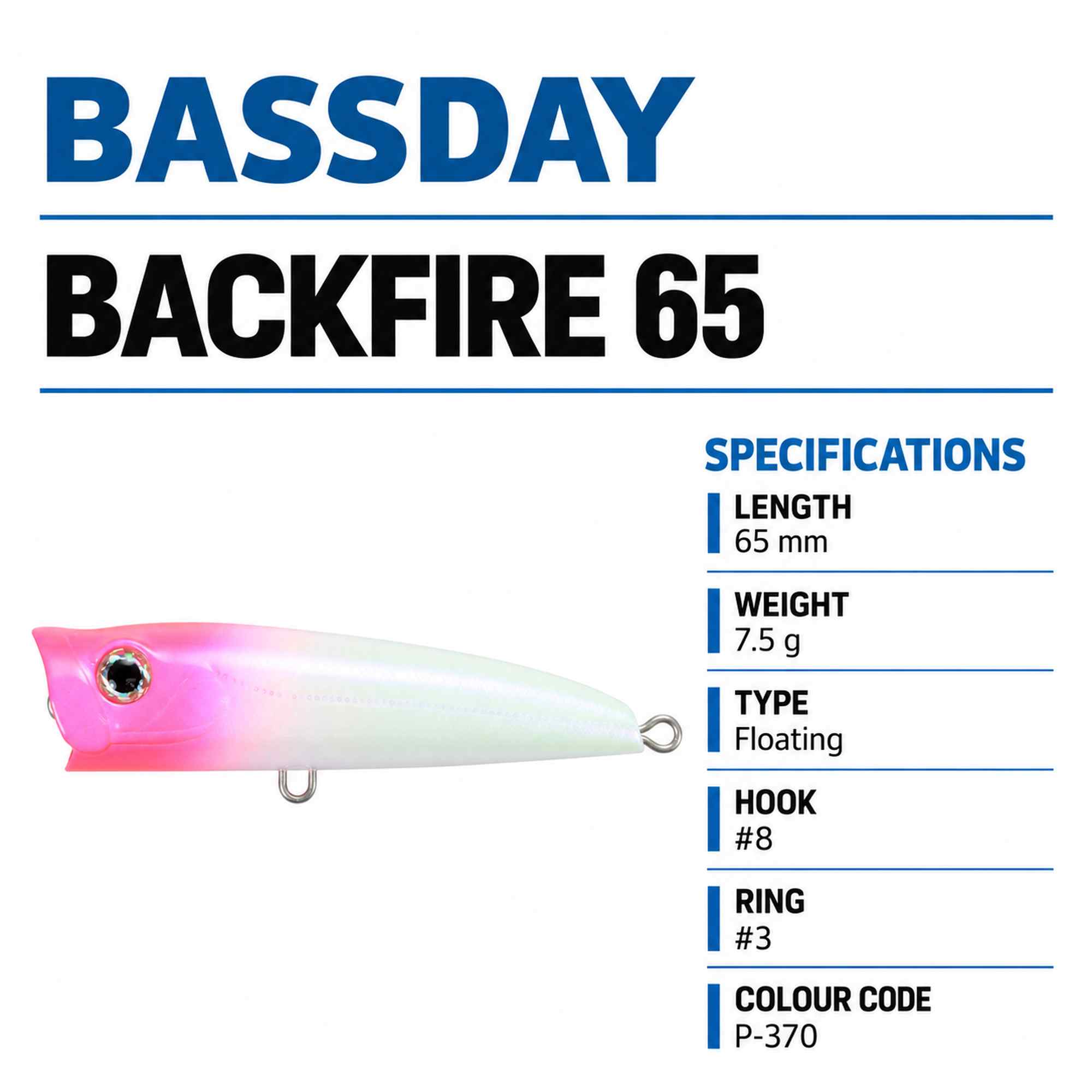 Bassday Backfire 65 Popper Floating Lure P-370 (9414)