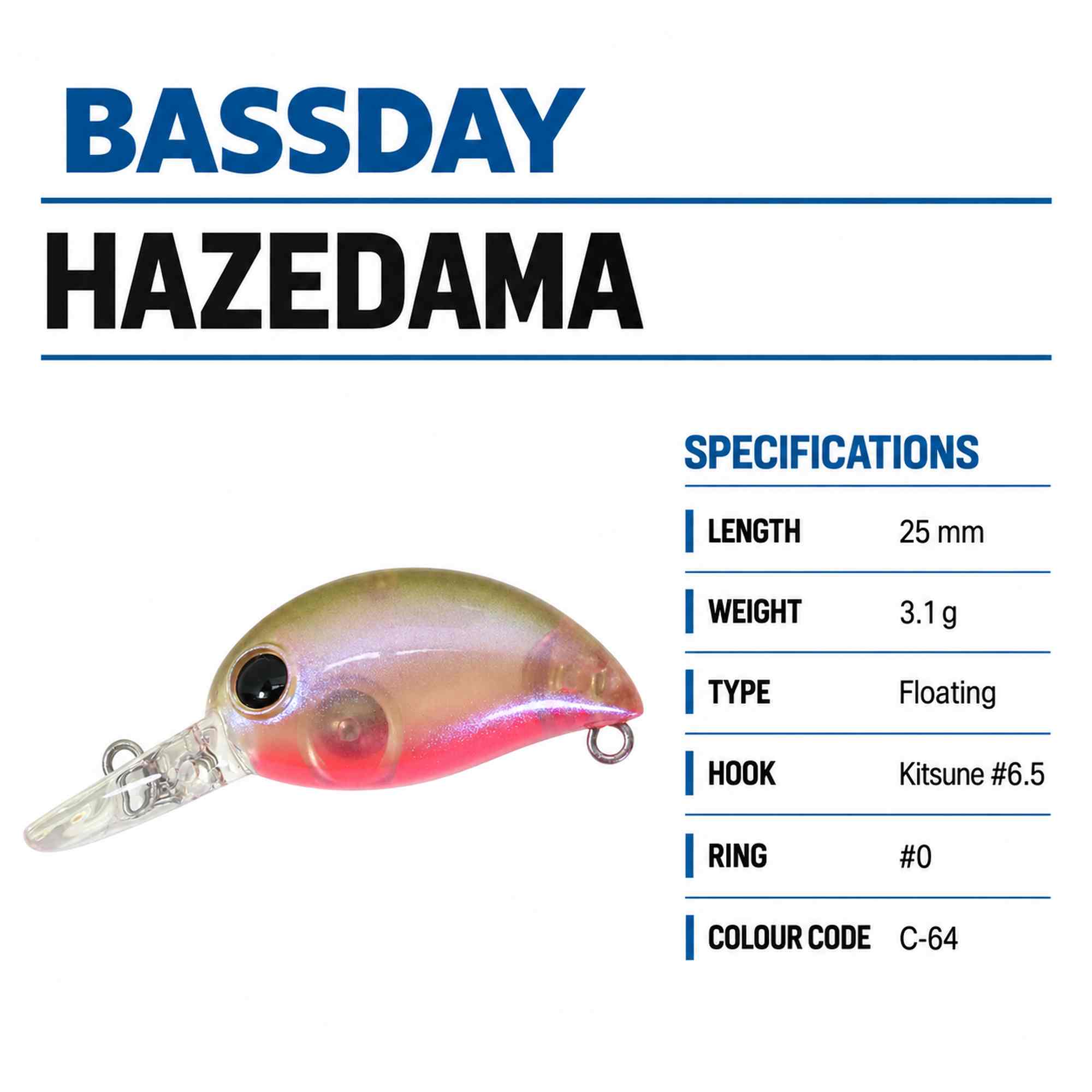 Bassday Hazedama 25 mm 3.1 grams Floating Lure C-64 (2088)