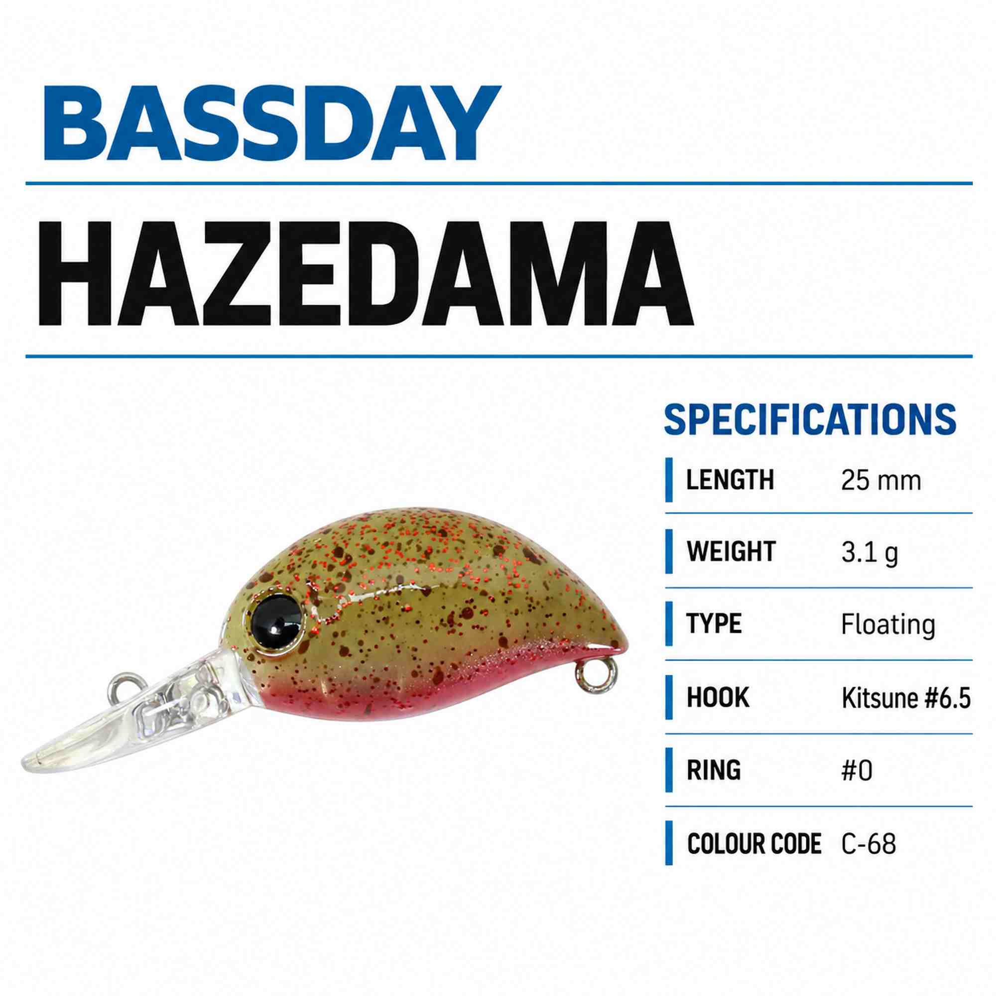 Bassday Hazedama 25 mm 3.1 grams Floating Lure C-68 (2095)