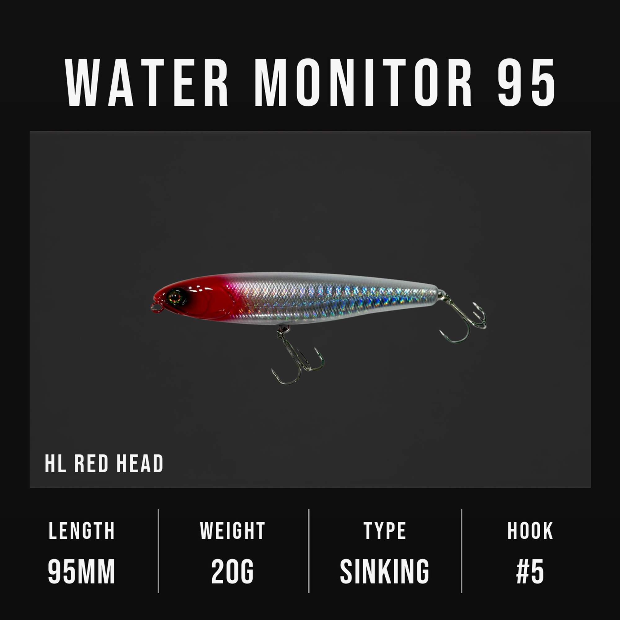 Jackall Water Monitor 95 Sinking Lure HL Red Head (1141)