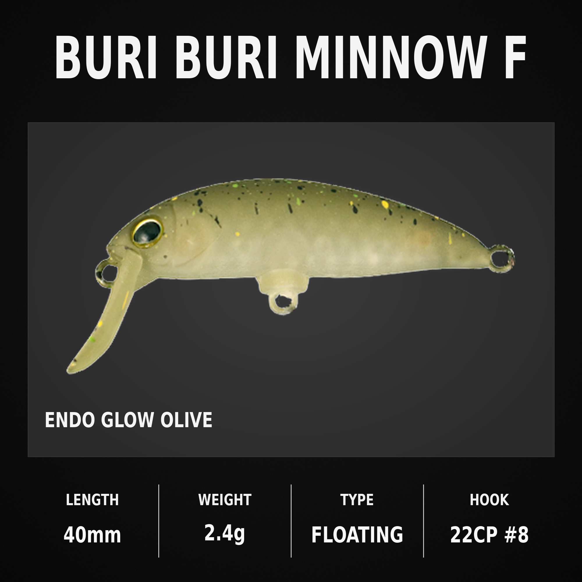 Jackall Timon Buri Buri Minnow F 40 mm Floating Lure Endo Glow Olive (3868)