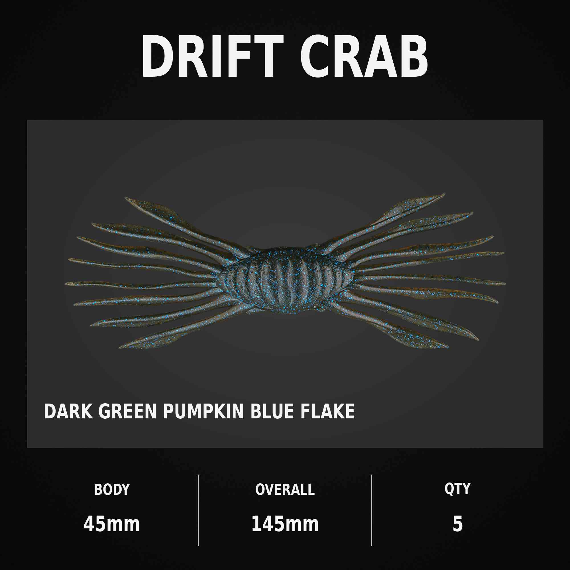 Jackall Soft Lure Drift Crab 145 mm x 45mm Dark Green Pumpkin Blue Flake (2297)