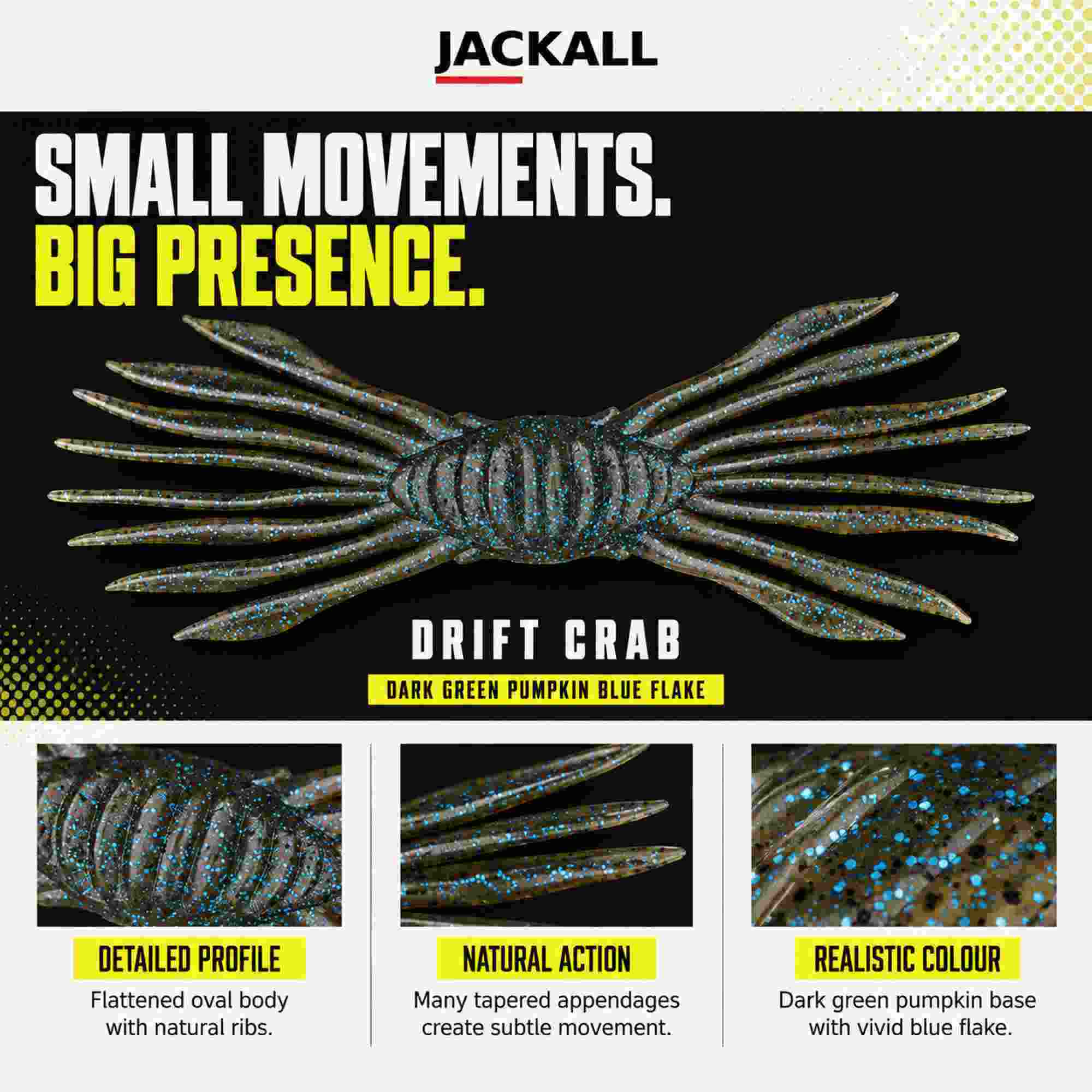 Jackall Soft Lure Drift Crab 145 mm x 45mm Dark Green Pumpkin Blue Flake (2297)