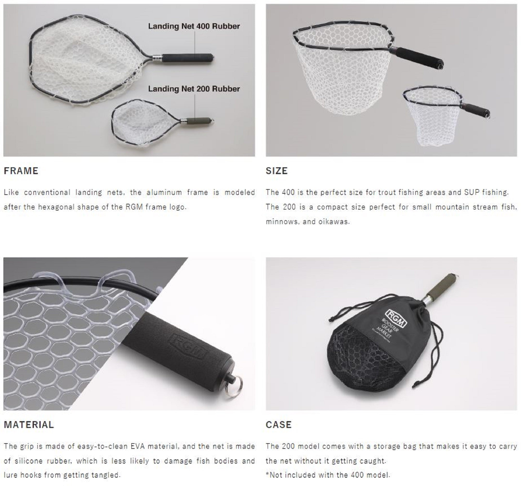 Jackall RGM Landing Net 400 Rubber 420x310x250mm Length 670mm Black (6511)