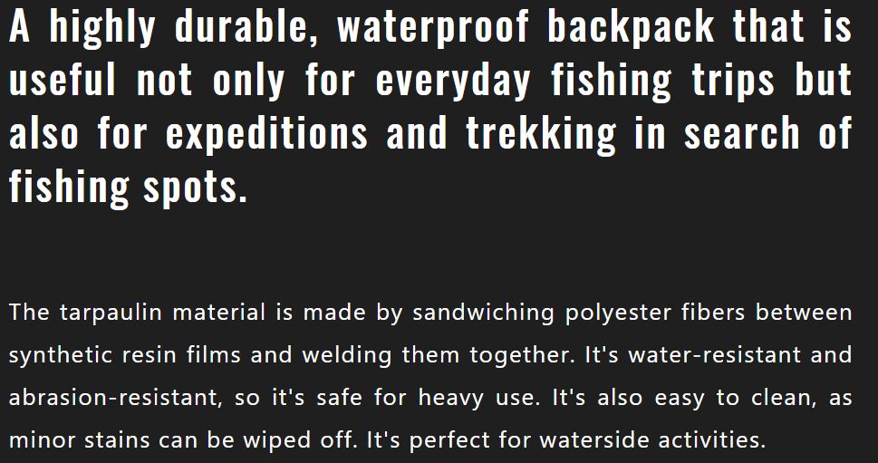 Jackall Bag Waterproof Backpack 20L - 25L Size M Black M (8891)