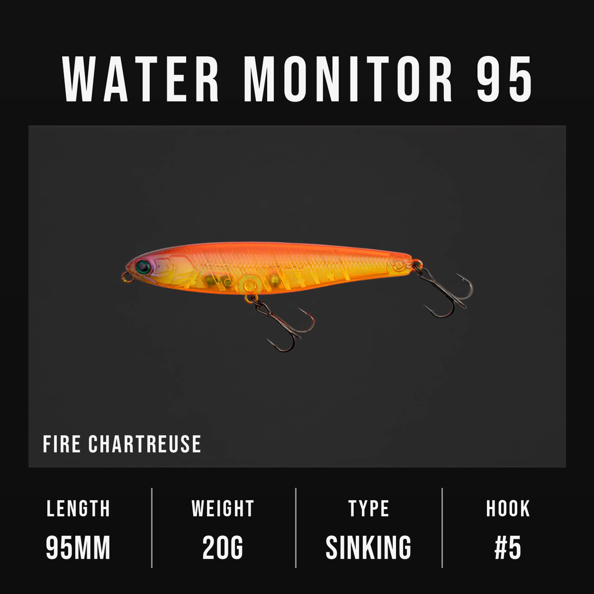 Jackall Water Monitor 95 Sinking Lure Fire Chartreuse (9102)