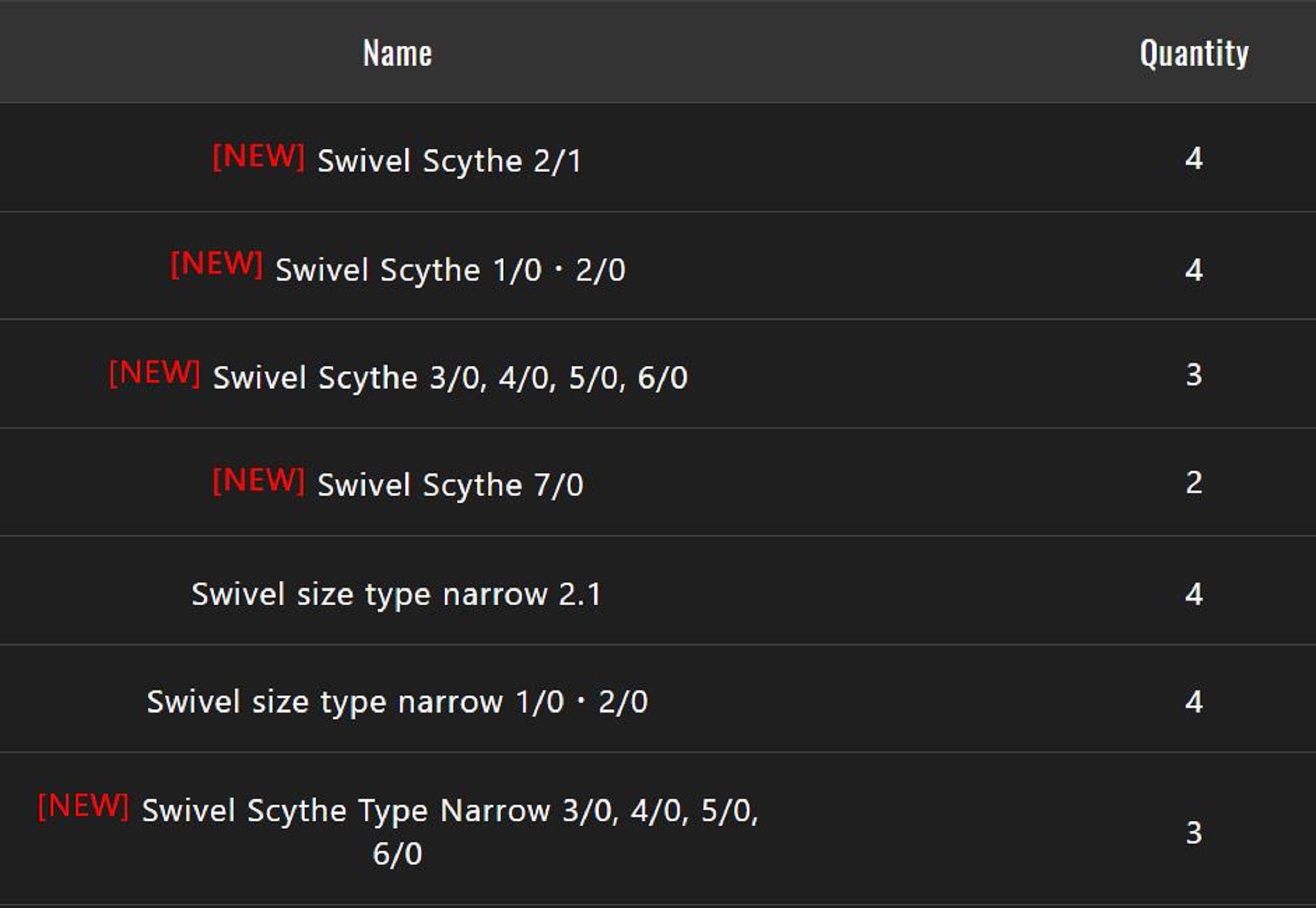 Jackall Hooks Swivel Scythe Type Narrow 4 per Pack Size 1/0 (9577)