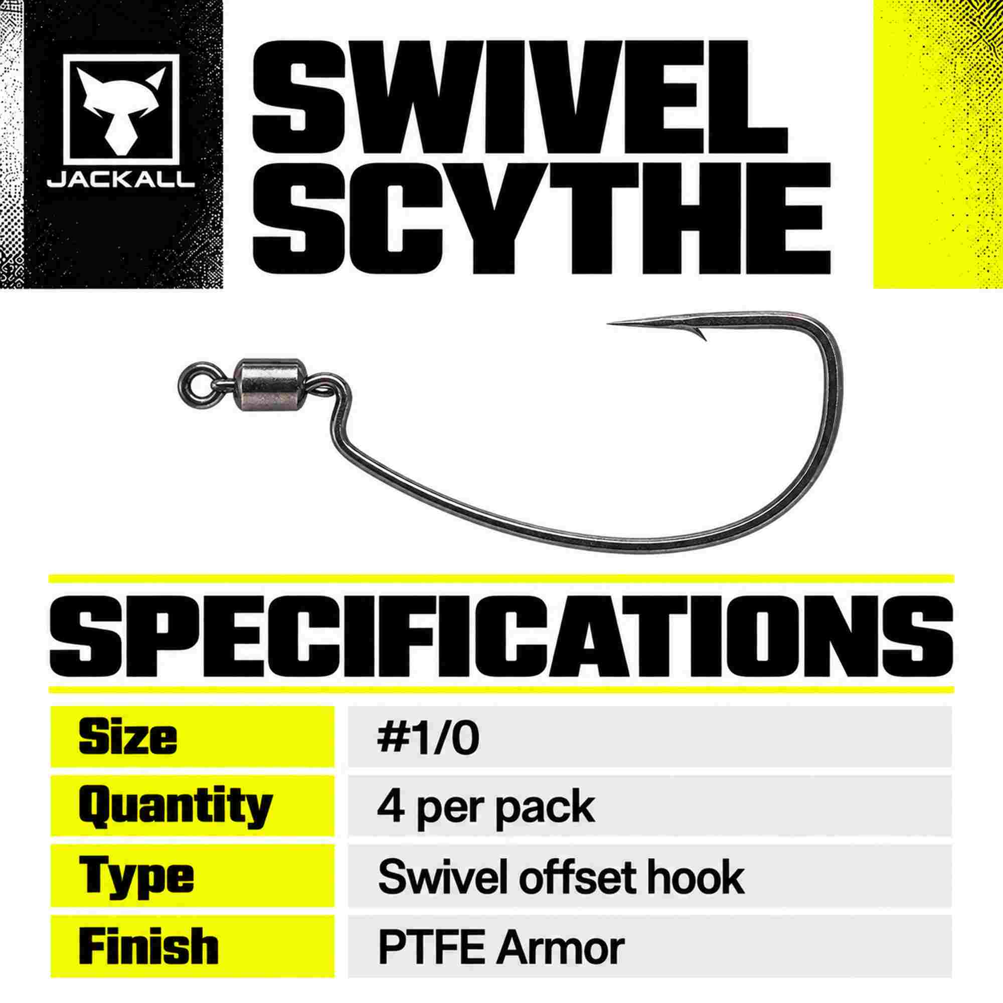 Jackall Hooks Swivel Scythe 4 per Pack Size 1/0 (8999)