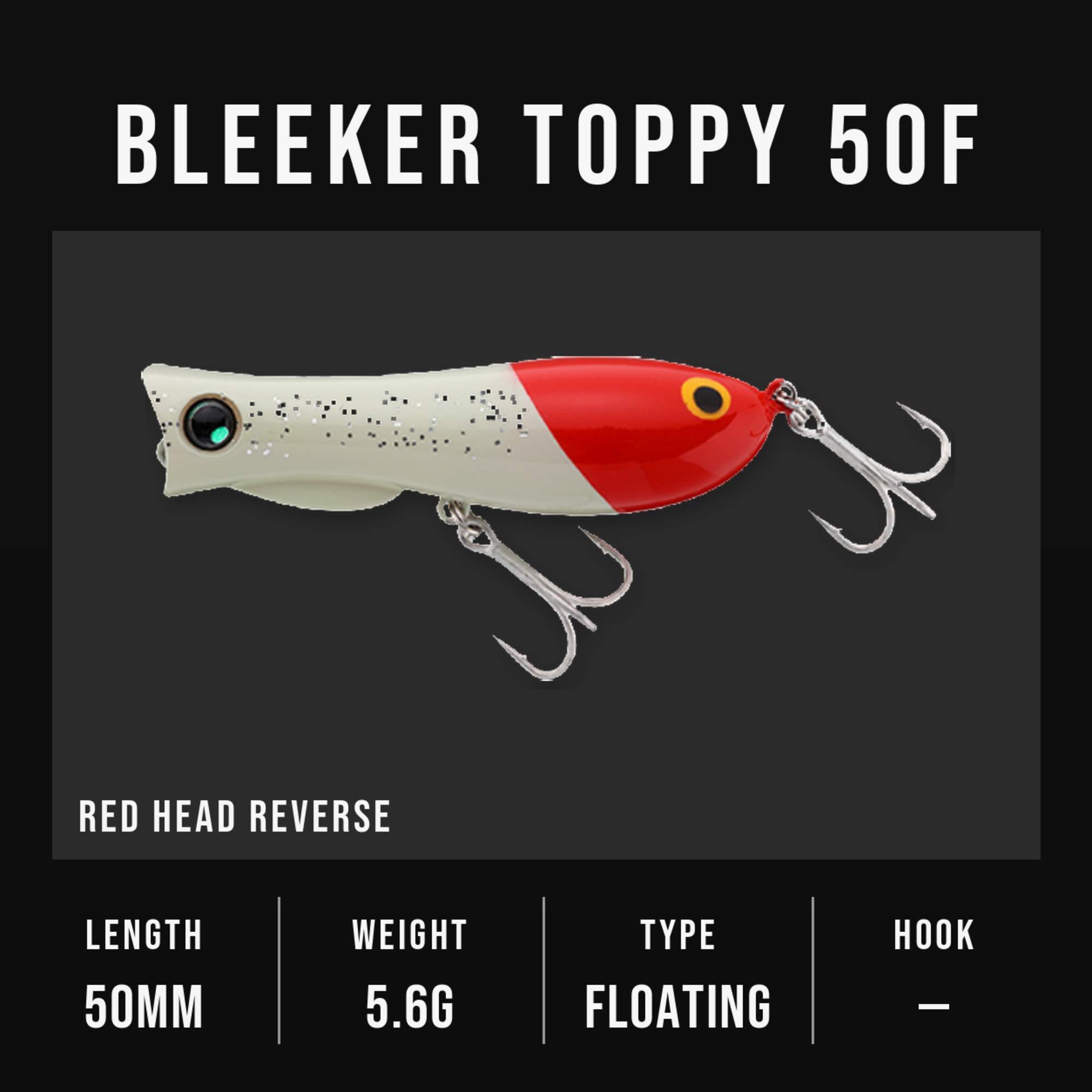 Jackall Bleeker Toppy 50F Floating Lure Red Head Reverse (1058)