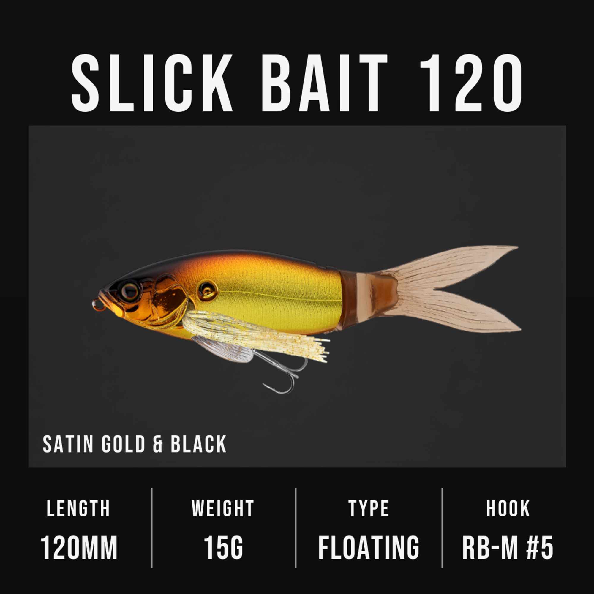 Jackall Slick Bait 120 Floating Lure Satin Gold & Black (1614)