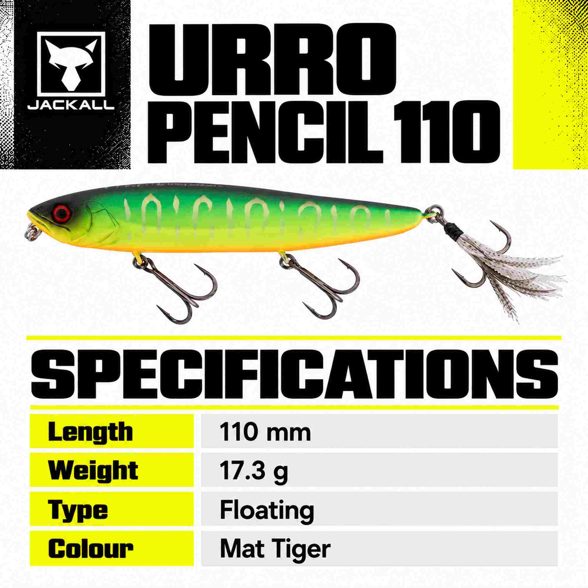 Jackall Urro Pencil 110 Floating Lure Mat Tiger (4356)