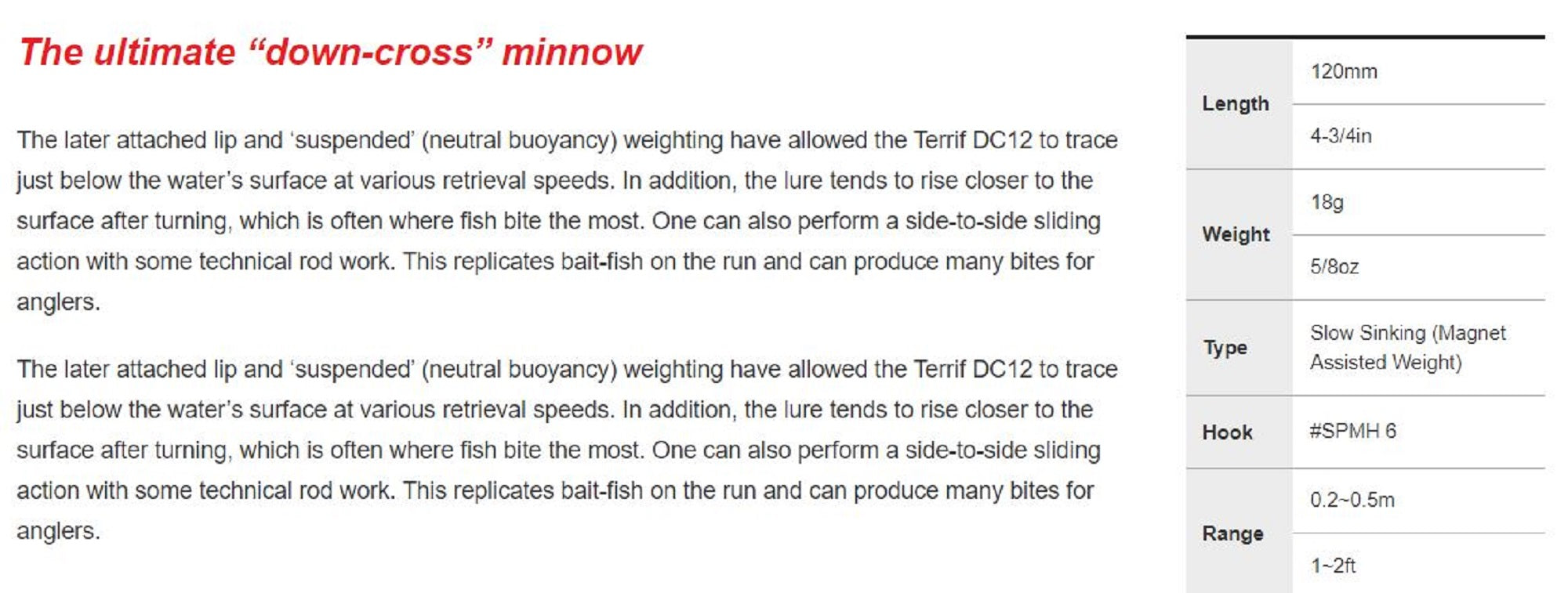 Duo Terrif DC 12 Type 1 Slow Sinking Lure GFN0094 (0170)