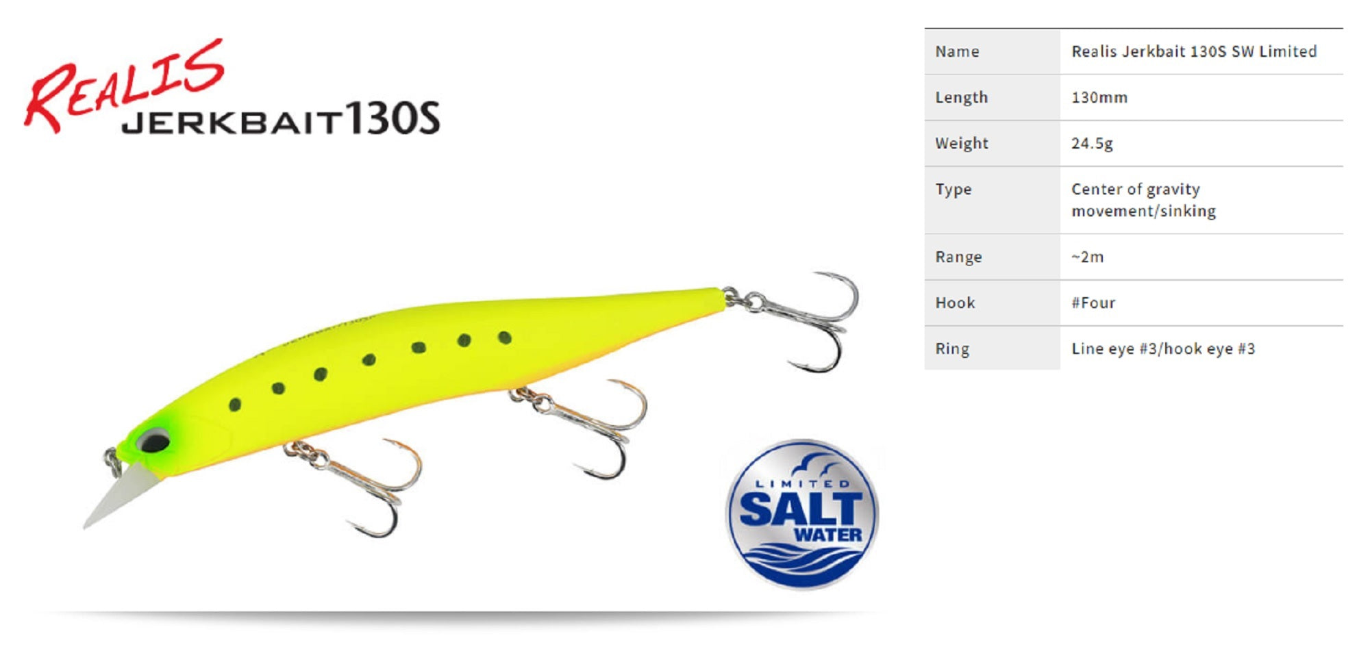 Duo Realis Jerkbait 130S SW Sinking Lure CYA0667 (6205)