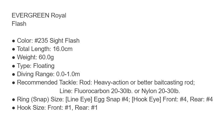 Evergreen Royal Flash 160mm 60 grams Floating Lure 602 (7534)