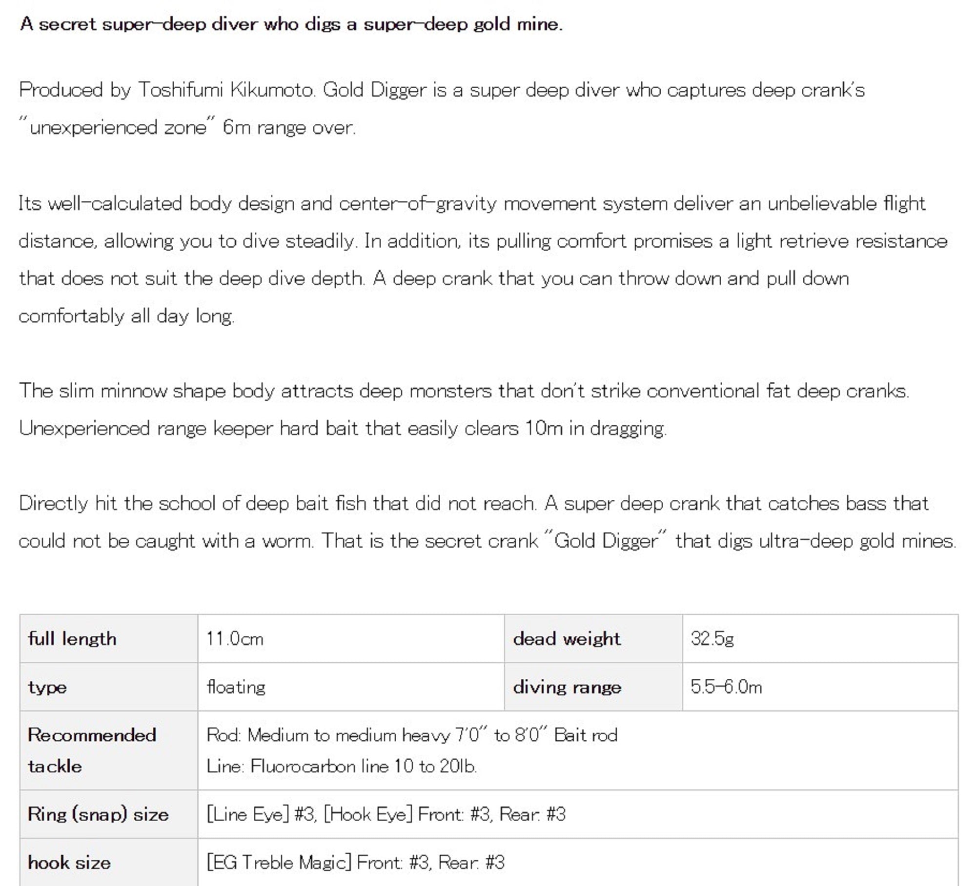 Evergreen Gold Digger 600 110 mm 32.5 grams Floating Lure 125 (9733)