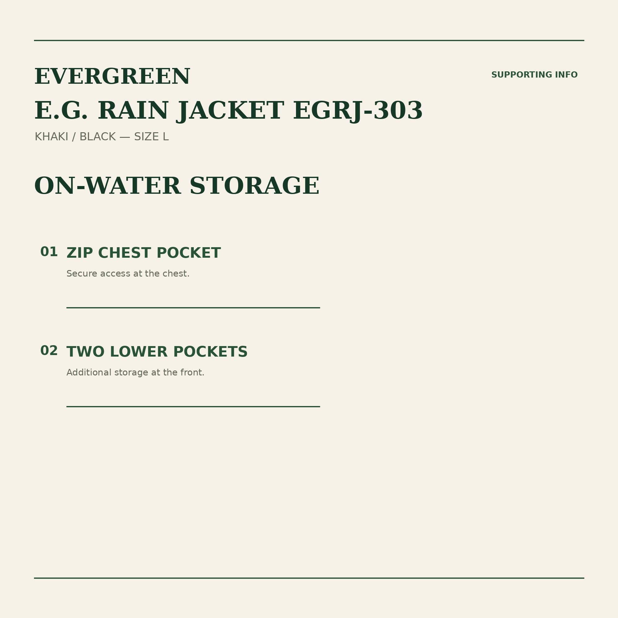 Evergreen Rain Jacket EGRJ-303 Size L Khaki Black (2848)