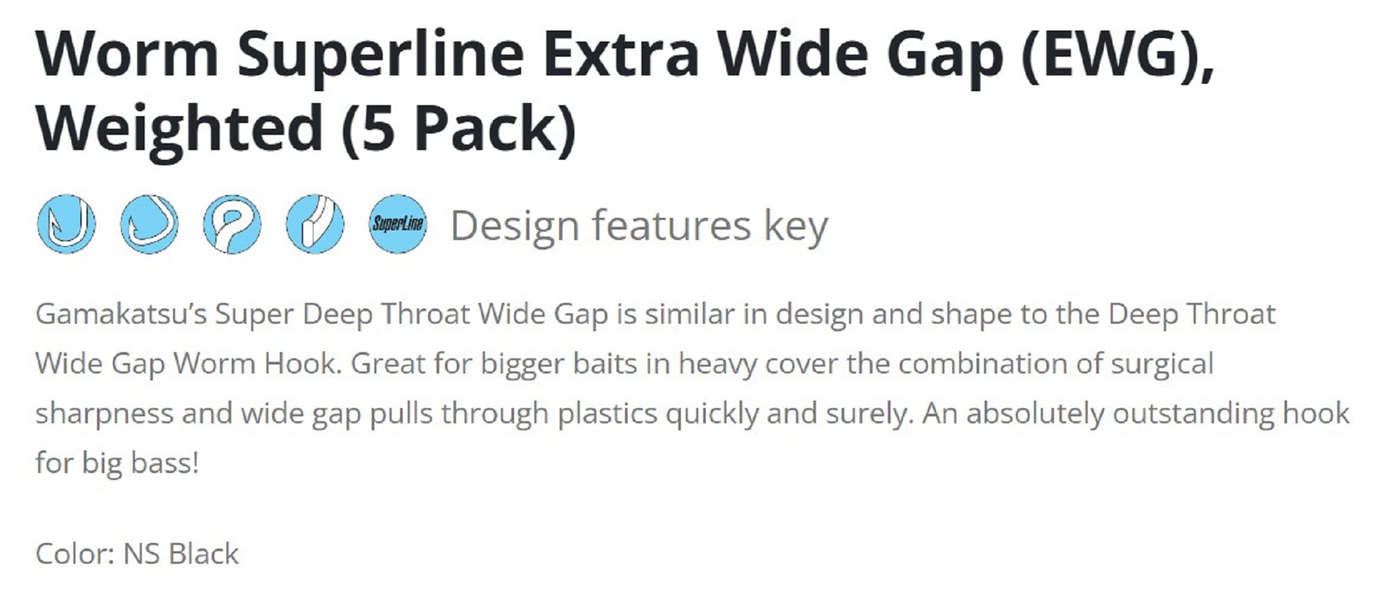 Gamakatsu 74413 Worm Offset Superline EWG NSB Size 3/0 , 4 Per pack (9558)