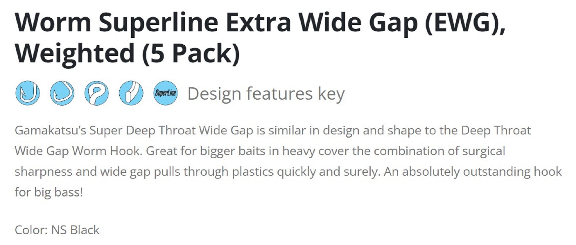 Gamakatsu 74414 Worm Offset Superline EWG NSB Size 4/0 , 4 Per pack (9565)