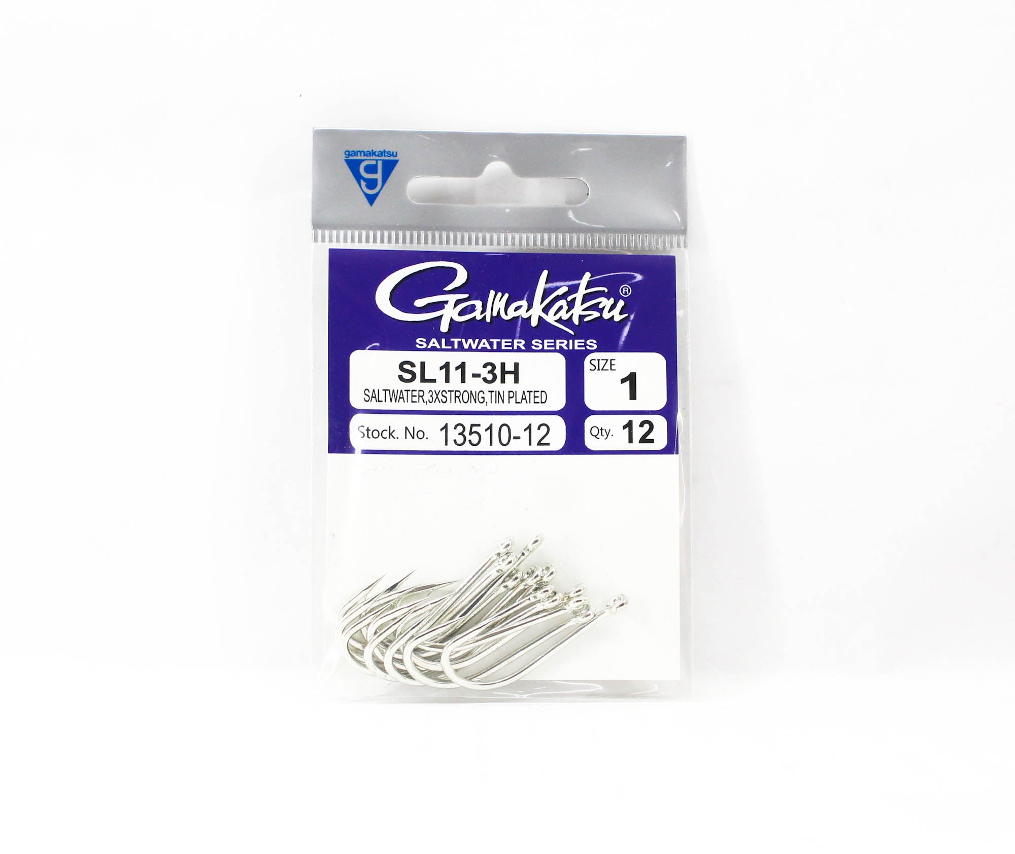 Gamakatsu 13510 SL11-3H Big Game Tin Plated Hook Size 1 , 12/pack (3401)