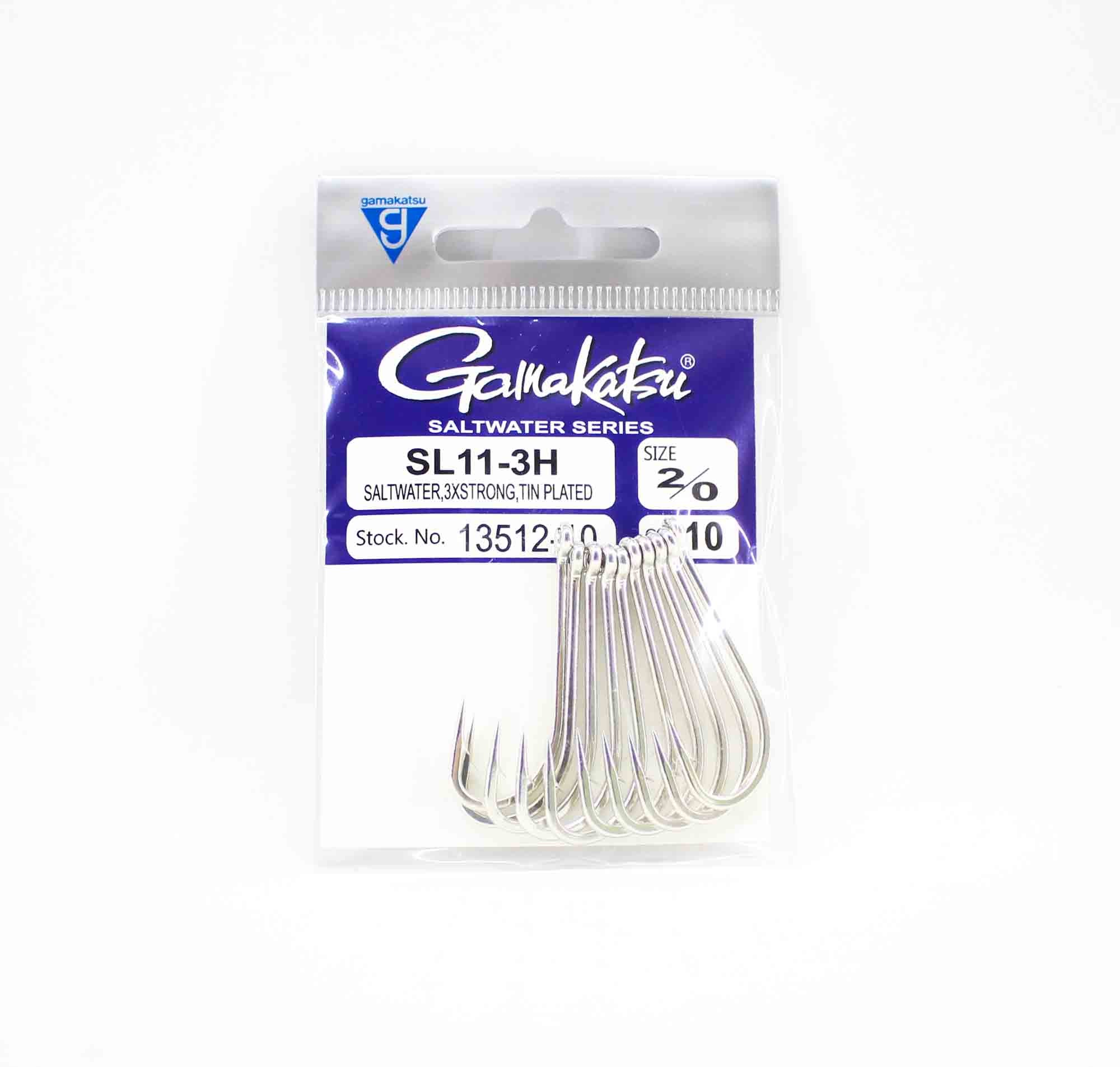 Gamakatsu 13512 SL11-3H Big Game Tin Plated Hook Size 2/0 ,10/pack (3463)