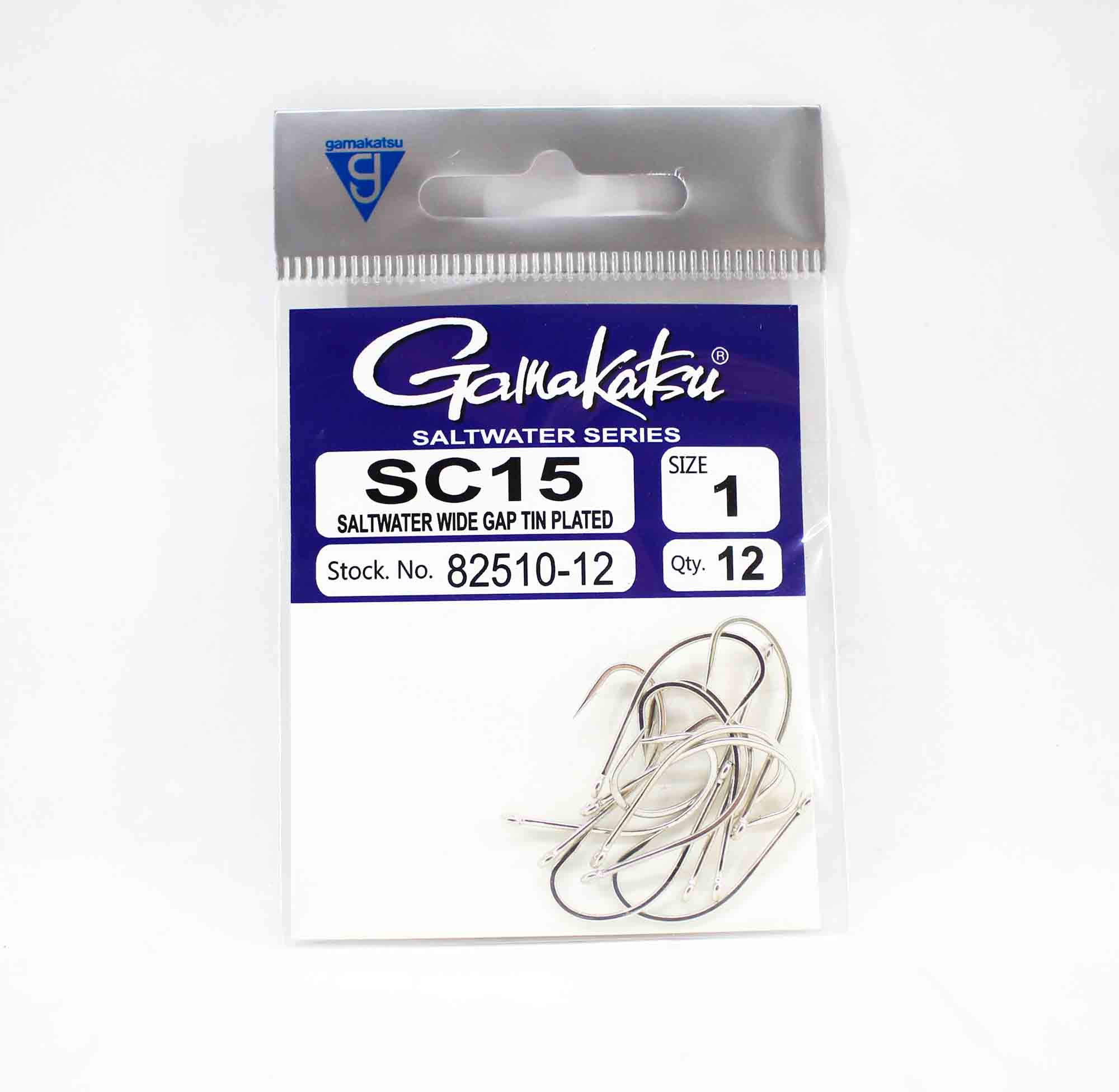 Gamakatsu 82510 SC15 Wide Gap Tin Plated Hook Size 1 ,12 Per pack (3531)