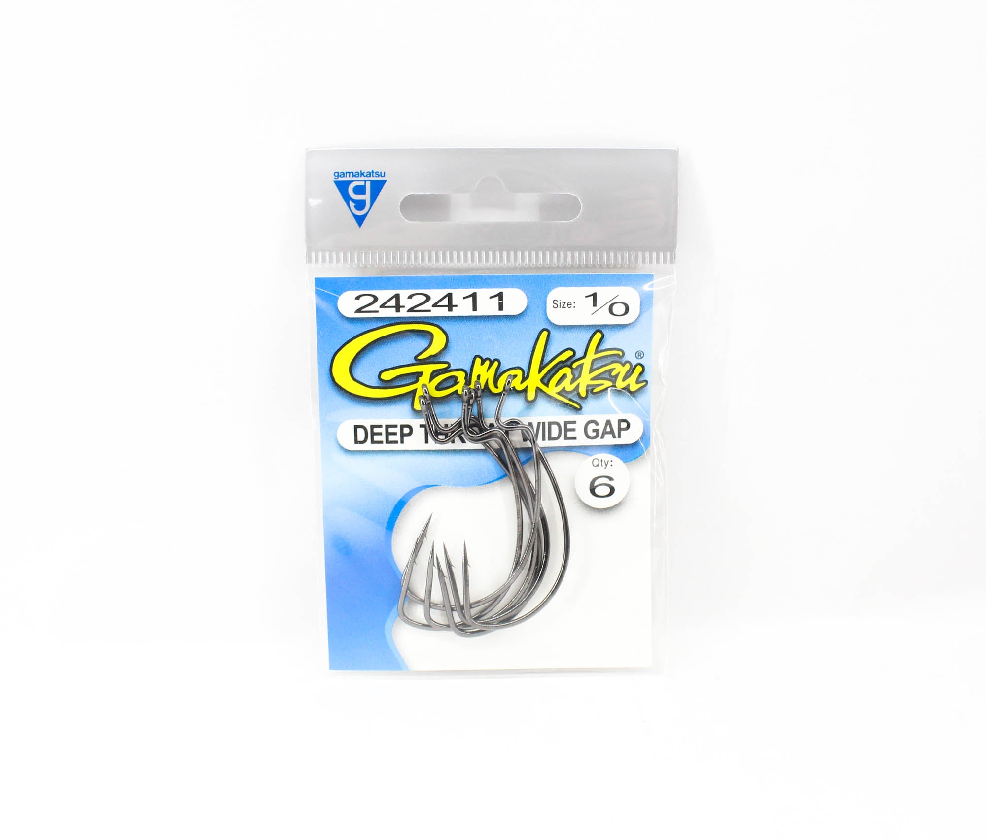 Gamakatsu 242411 Wide Gape Deep Throat Worm Hook NSB Size 1/0,6/pack (5685)