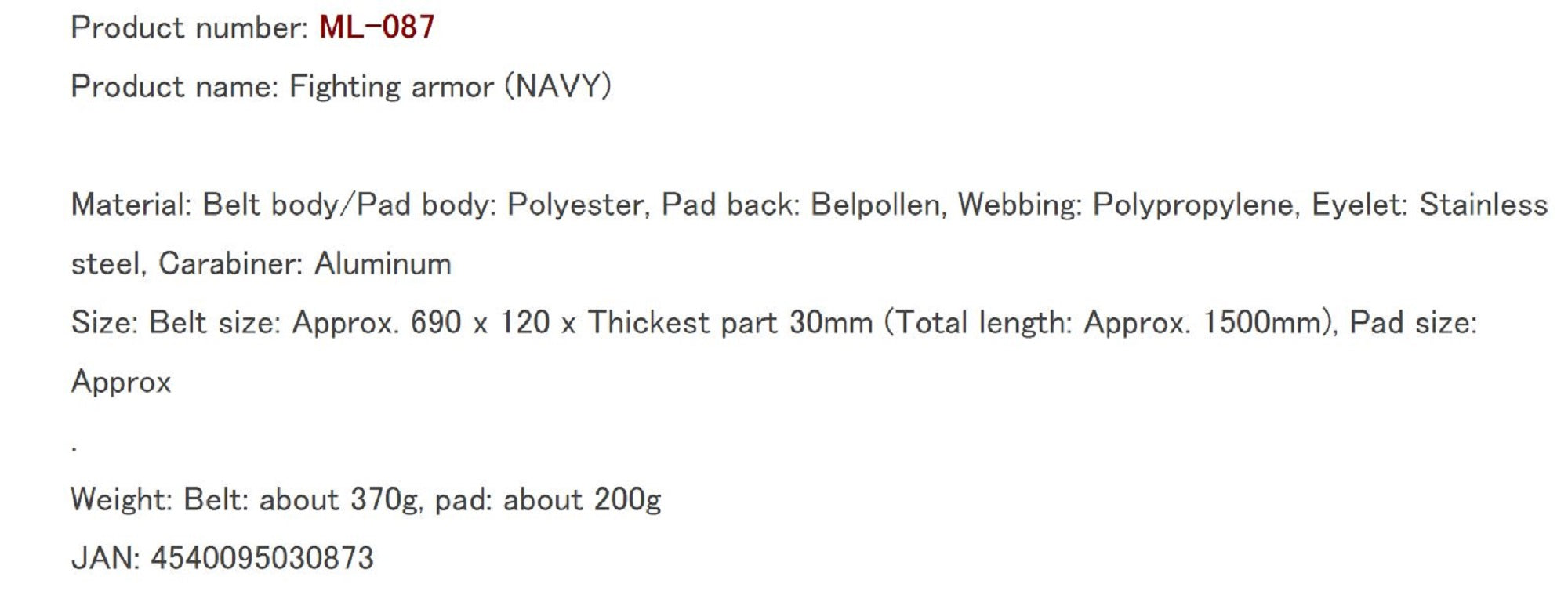 Belmont ML-087 Fighting Belt Kidney Harness Navy (0873)