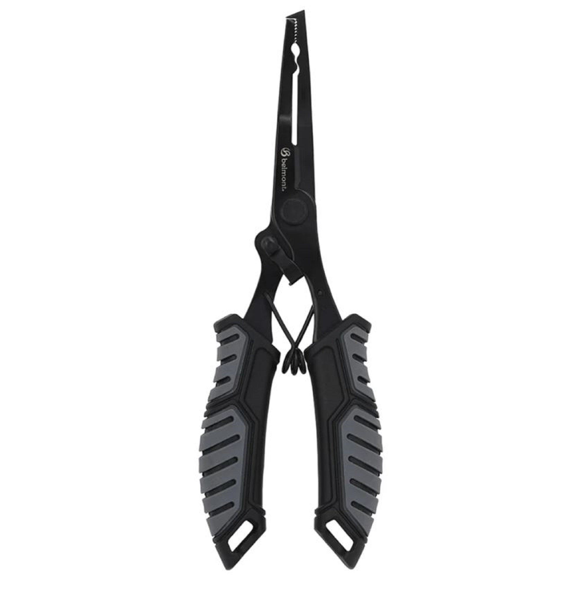 Black and gray pliers on a white background