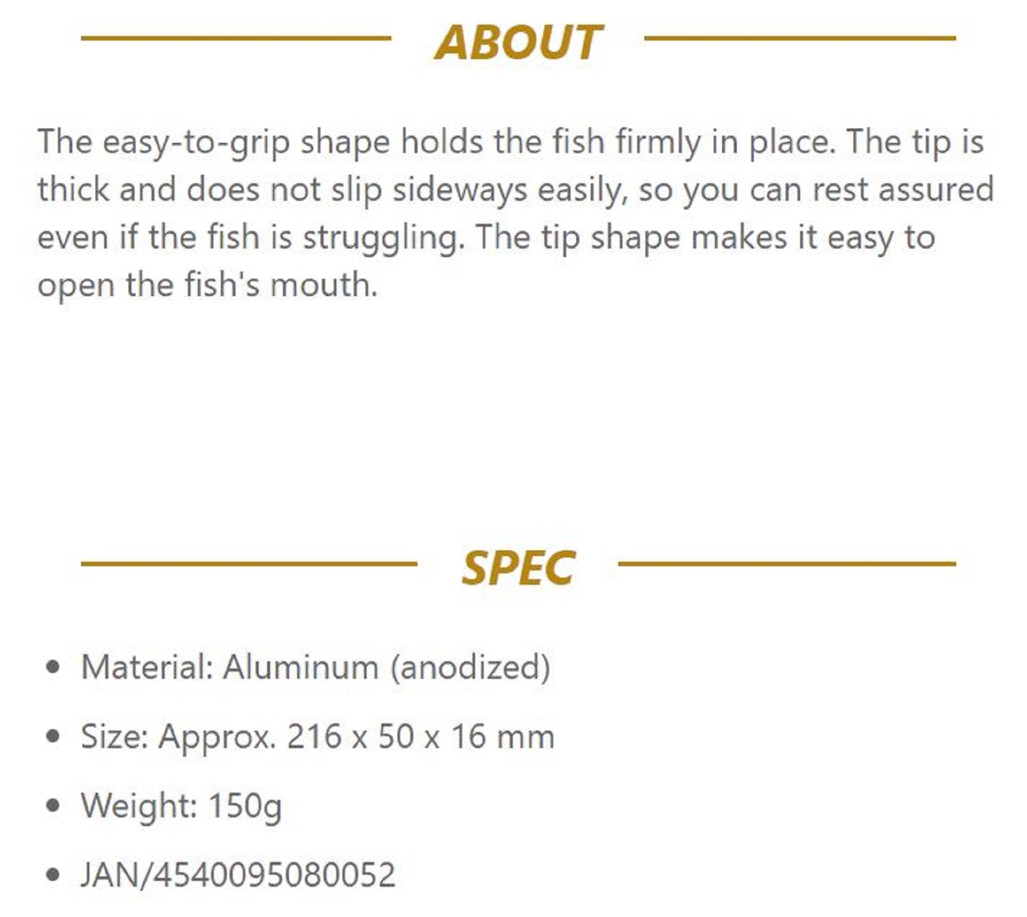 Belmont MR-005 Fish Grip Aluminium 216 x 50 x 16mm Red (0052)